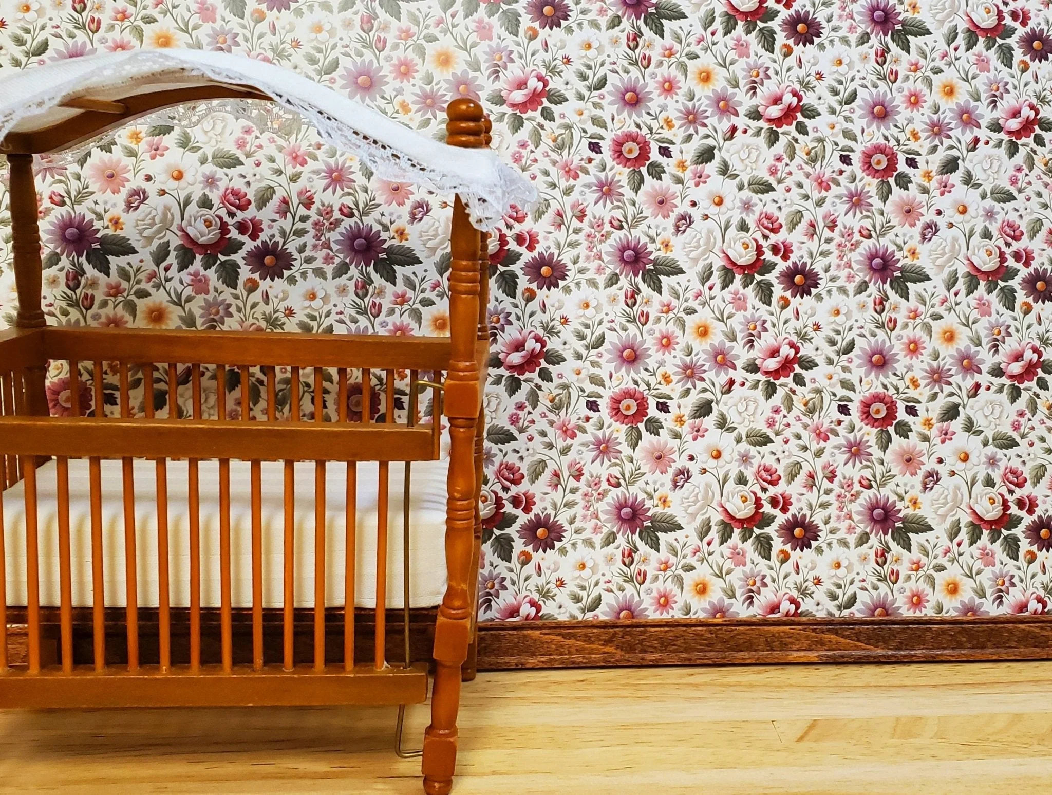 Dollhouse Wallpaper Flower Garden Pink Purple Cream 1:12 Scale MiniatureCrush - Image 4