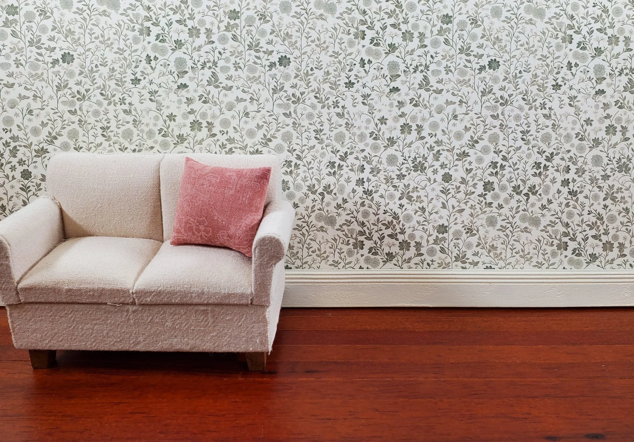 Dollhouse Wallpaper Green and Cream Flower Field 1:12 Scale by MiniatureCrush - Image 3