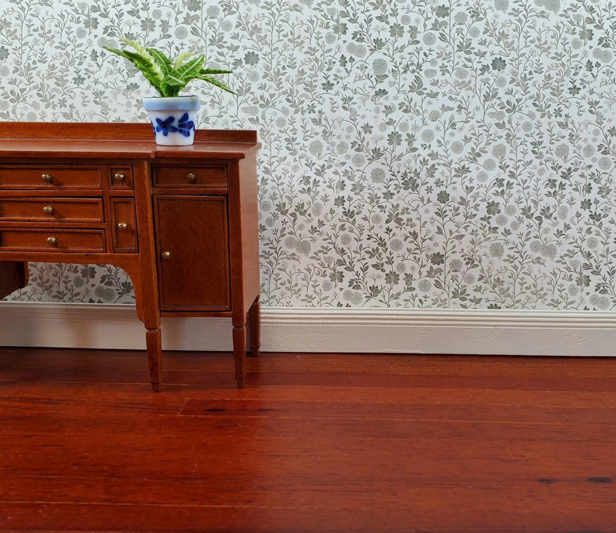 Dollhouse Wallpaper Green and Cream Flower Field 1:12 Scale by MiniatureCrush - Image 5