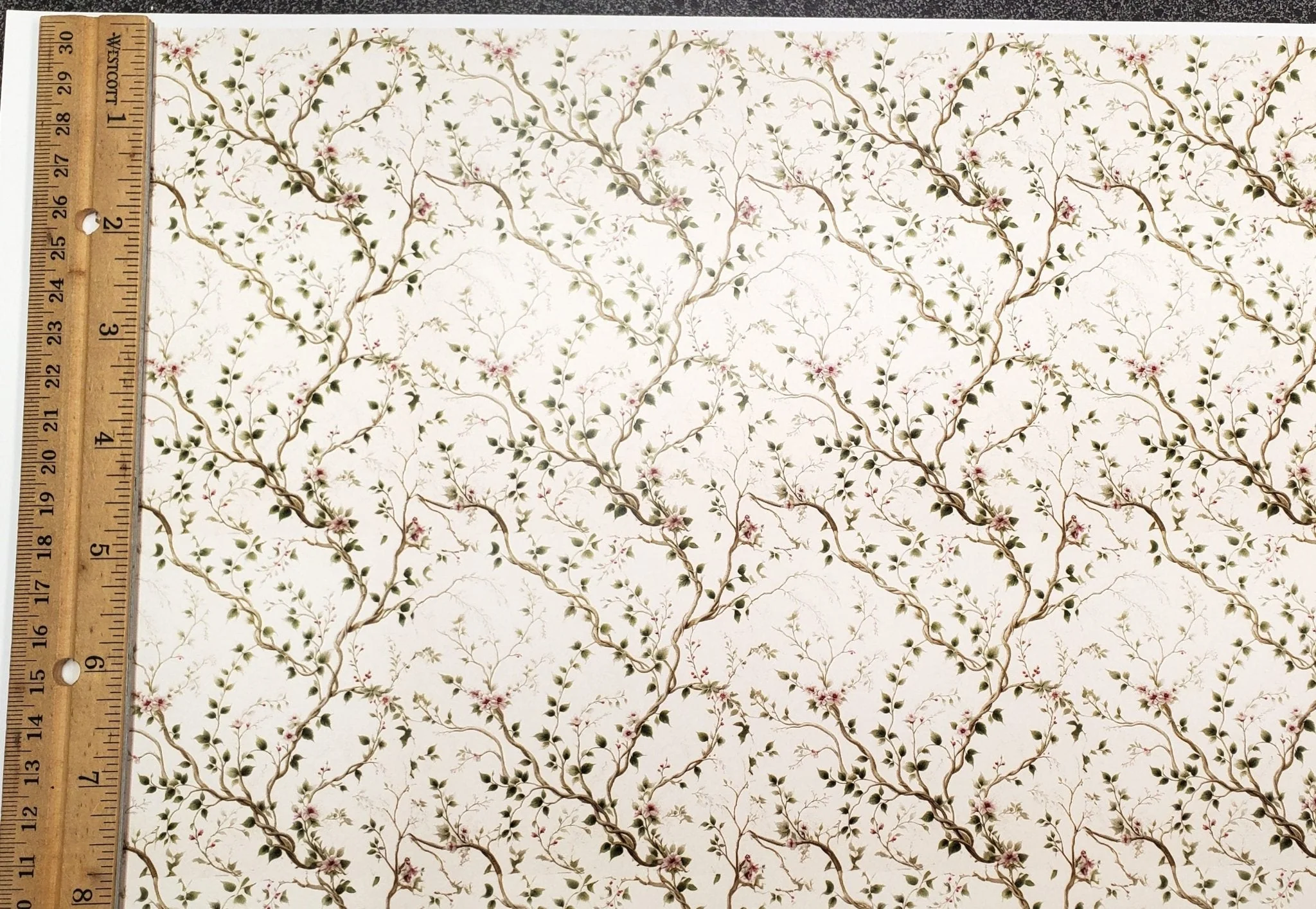 Dollhouse Wallpaper Ivory Garden Vines Pink Flowers 1:12 Scale MiniatureCrush - Image 4