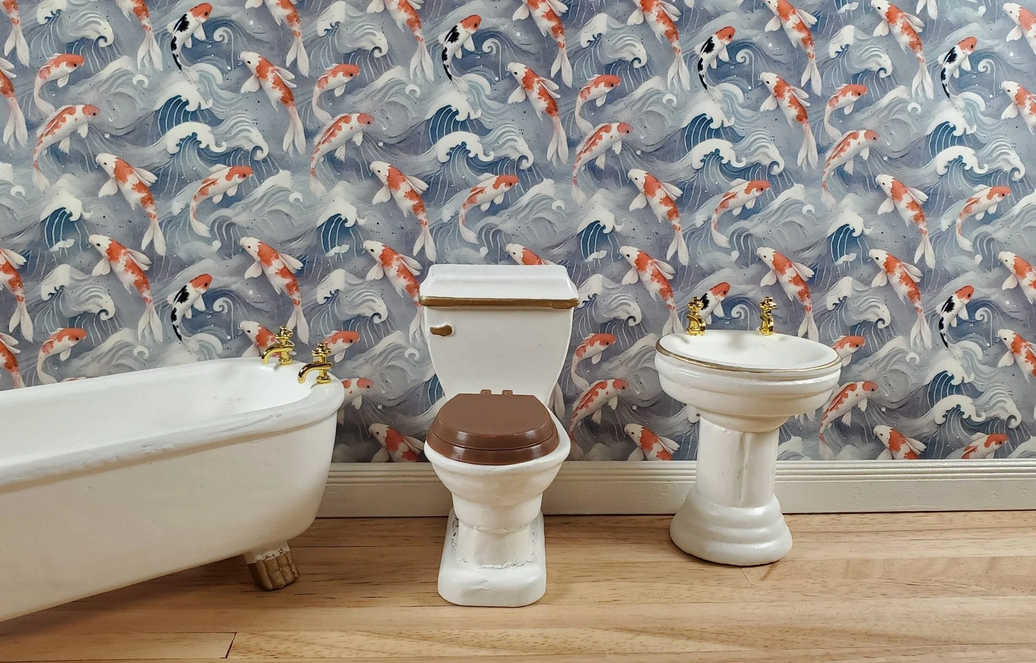 Dollhouse Wallpaper Koi in Water Blues Grays 1:12 Scale by MiniatureCrush - Image 3