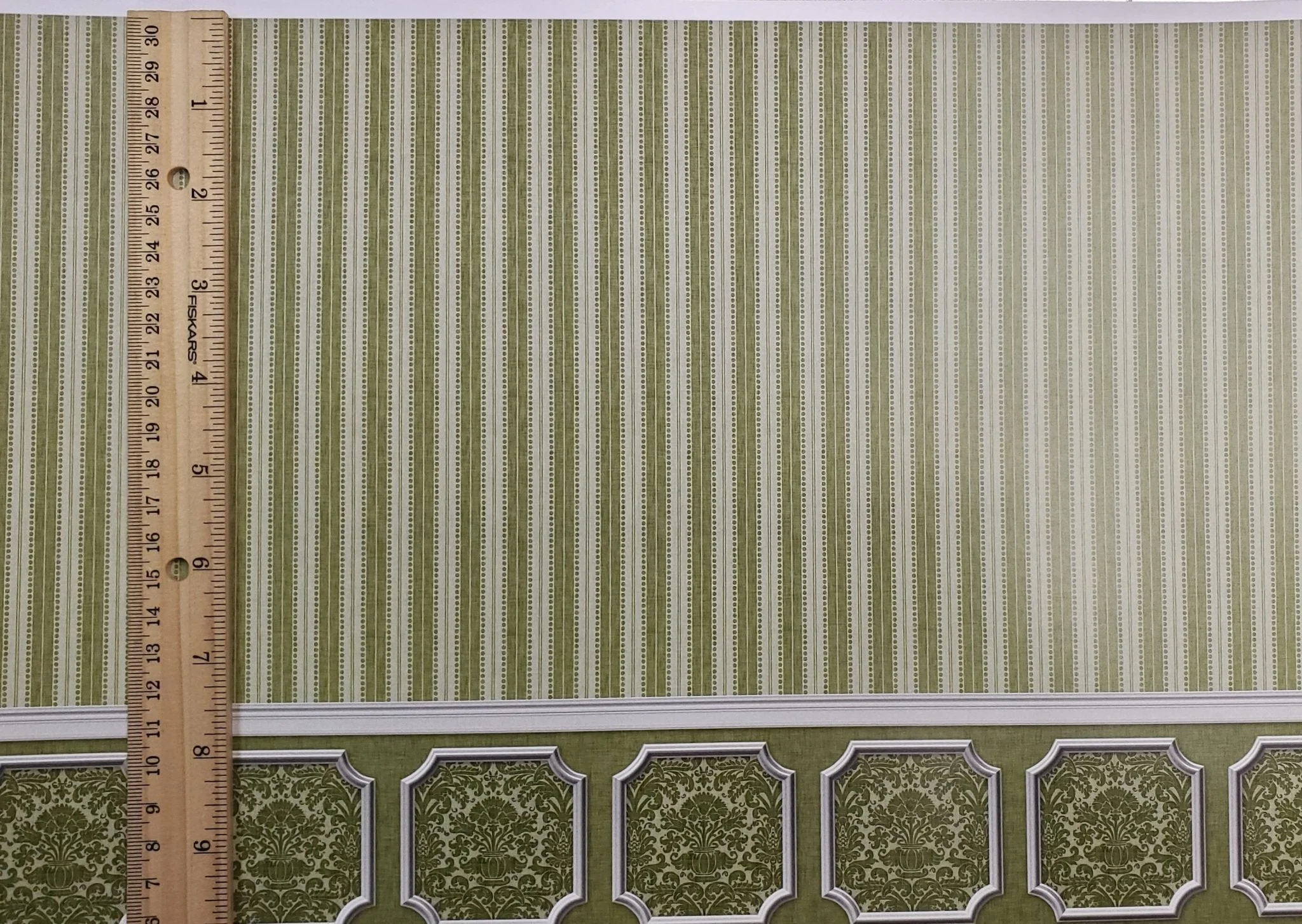 Dollhouse Wallpaper Olive Green Striped Annabelle Wainscot 1:12 Scale Itsy Bitsy - Image 3