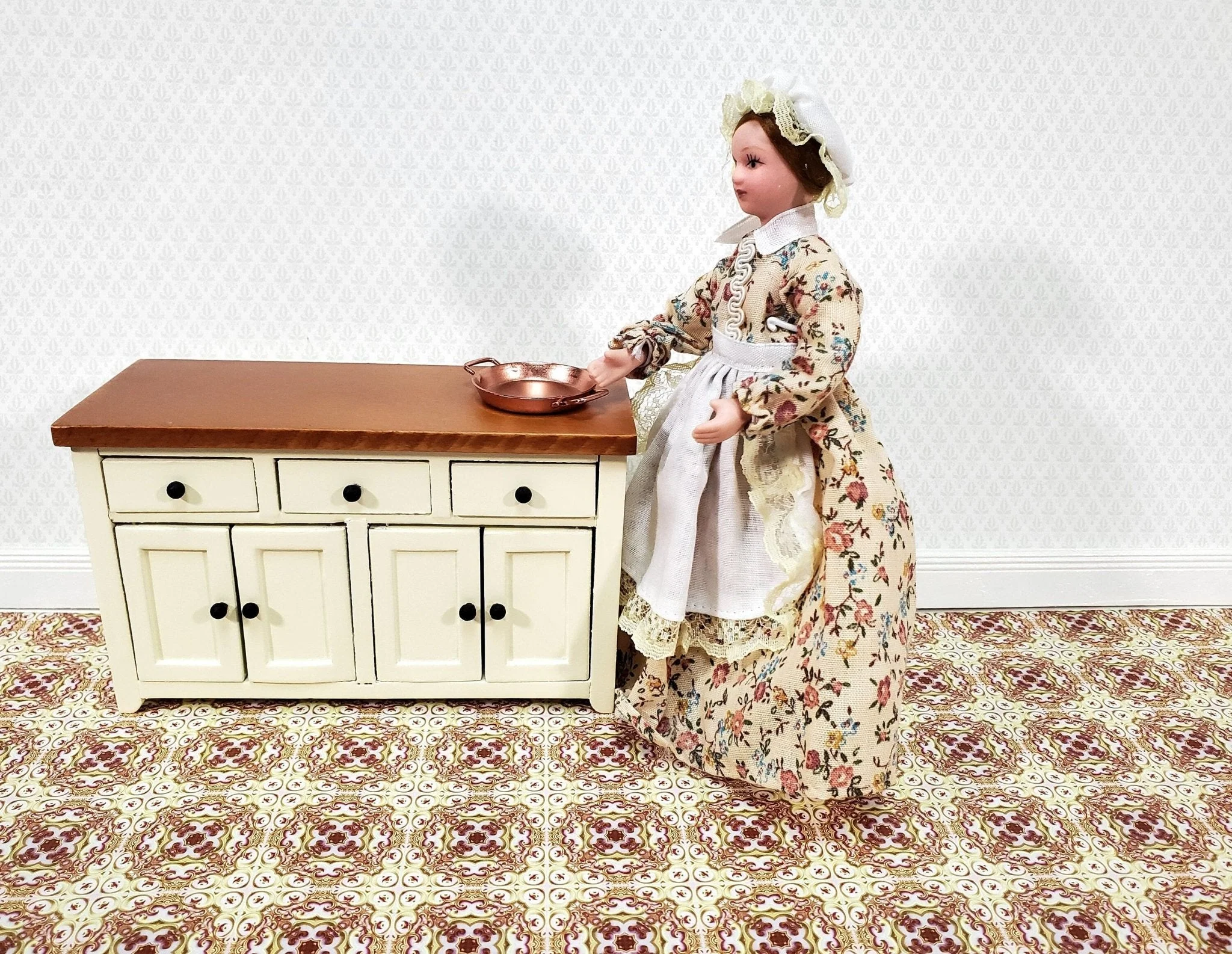 Dollhouse Wallpaper or Floor Tile Cream Maroon Gold Pink 1:12 Scale MiniatureCrush Exclusive - Image 3