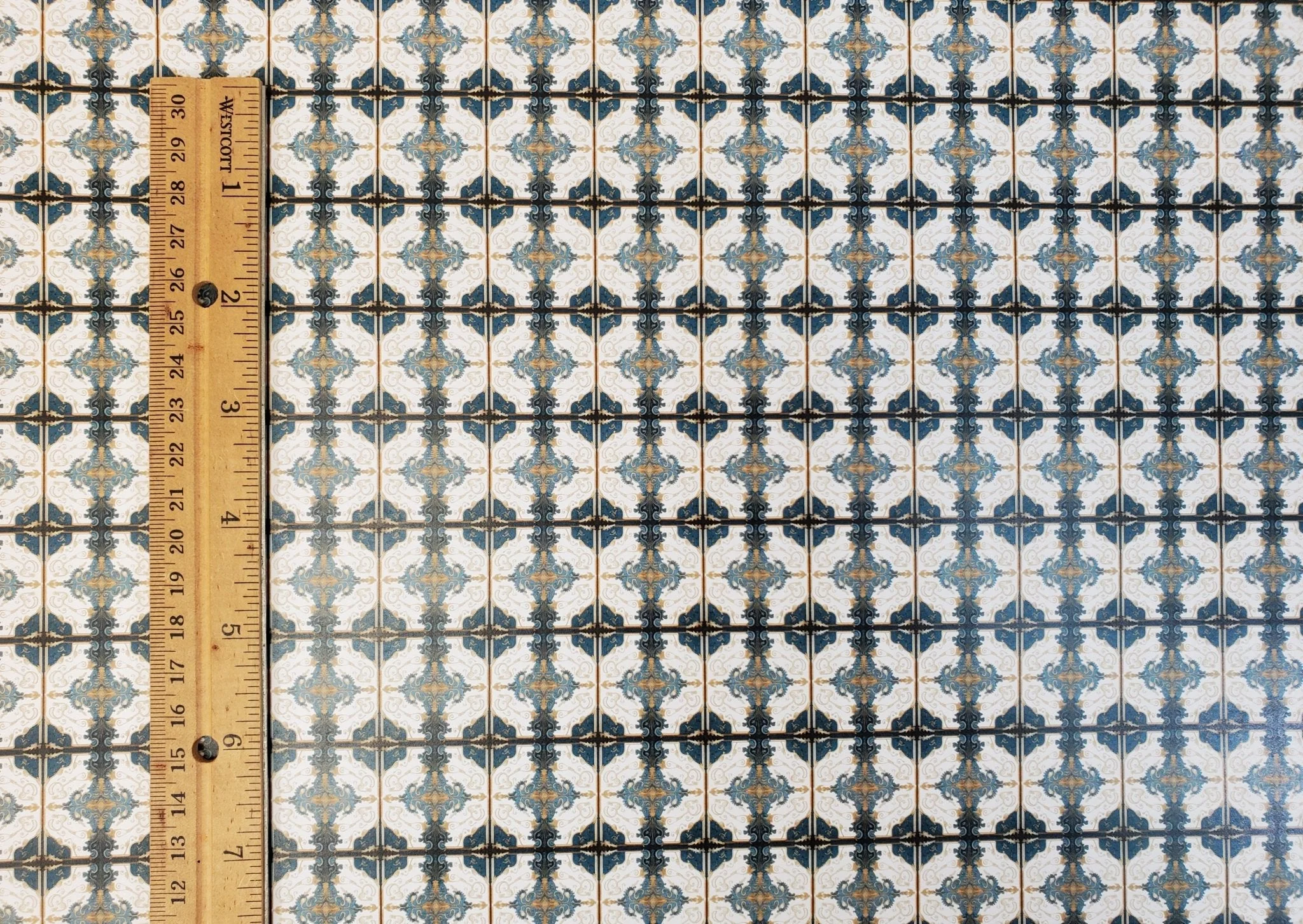 Dollhouse Wallpaper or Floor Tile Victorian Blue White Gold 1:12 Scale by MiniatureCrush - Image 3
