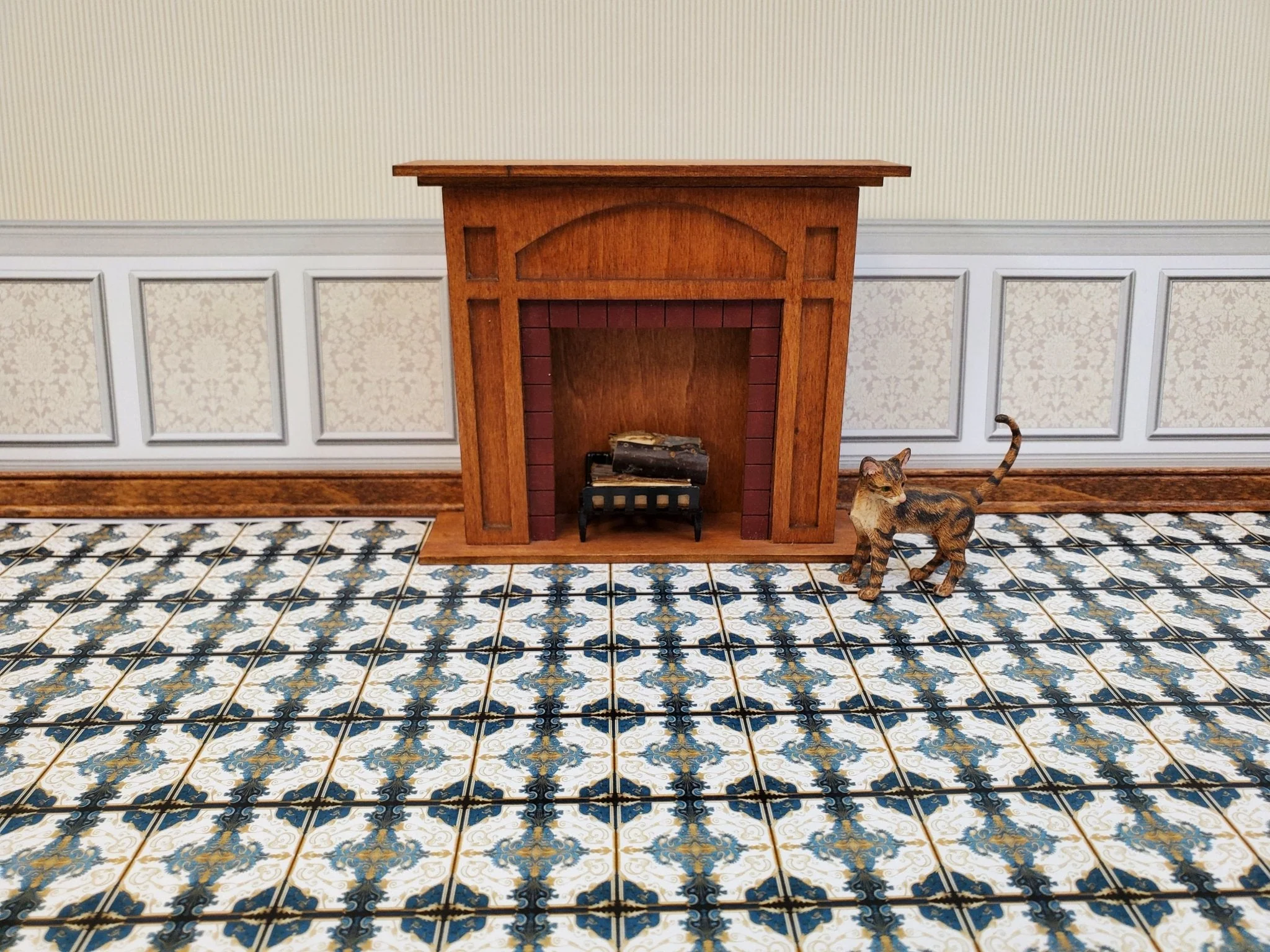 Dollhouse Wallpaper or Floor Tile Victorian Blue White Gold 1:12 Scale by MiniatureCrush - Image 4