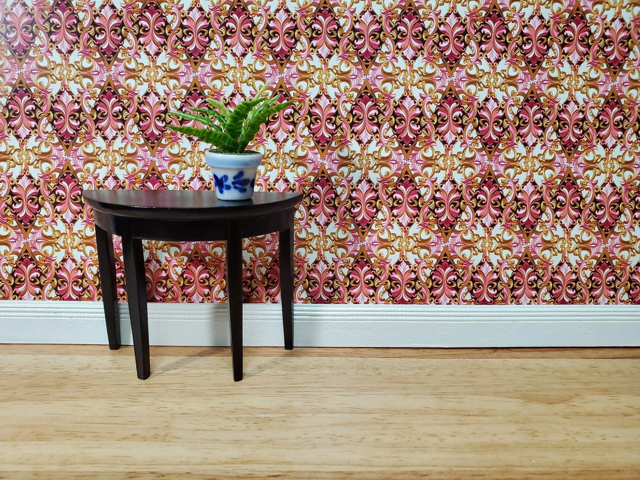 Dollhouse Wallpaper Pink Gold Black Fancy Elegant 1:12 Scale MiniatureCrush Exclusive - Image 3