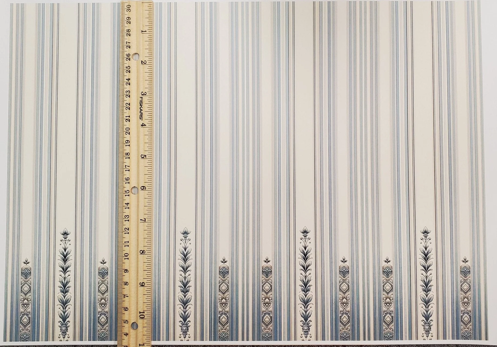 Dollhouse Wallpaper Regal Blues Cream Striped 1:12 Scale MiniatureCrush - Image 4