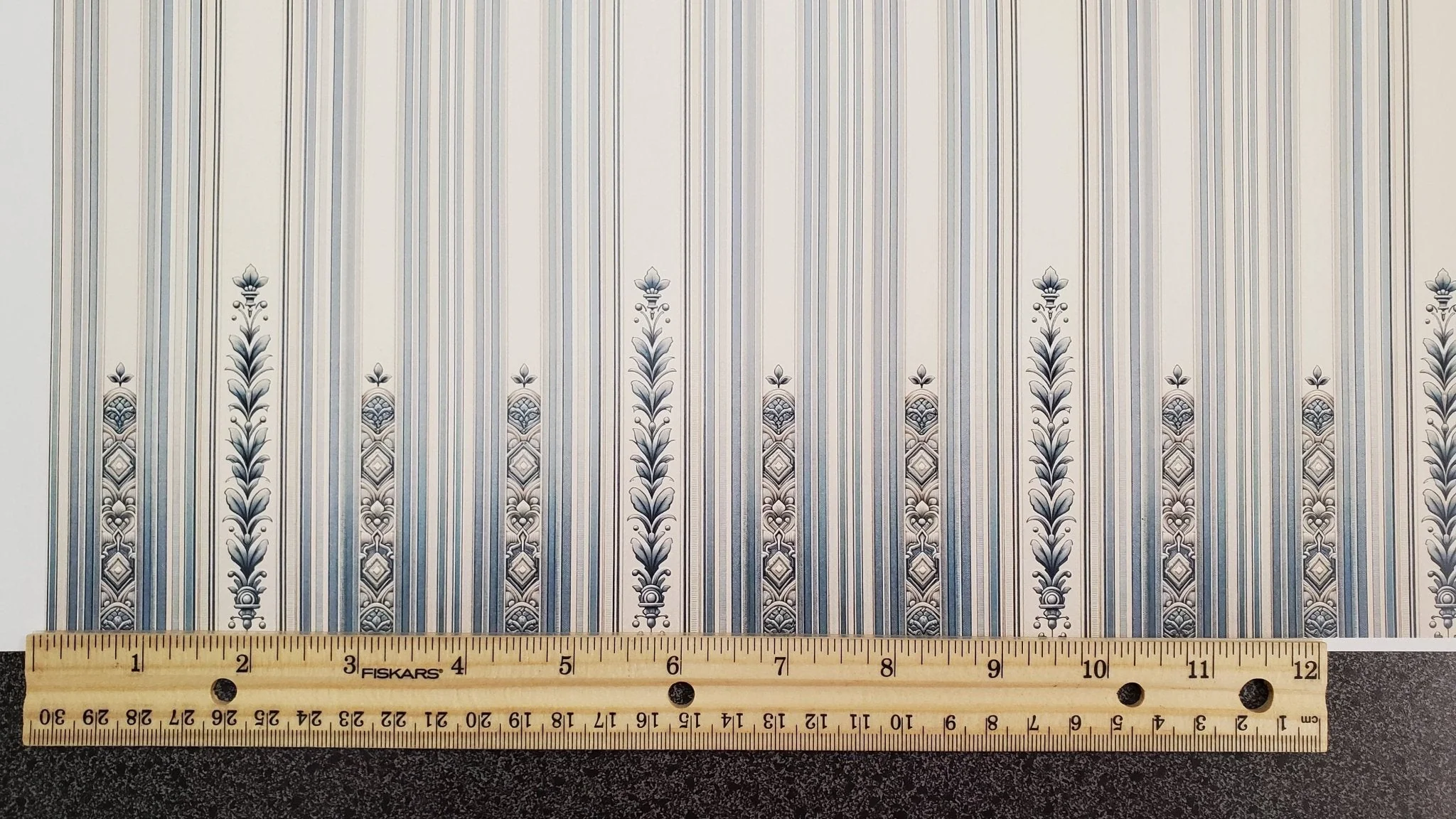Dollhouse Wallpaper Regal Blues Cream Striped 1:12 Scale MiniatureCrush - Image 5