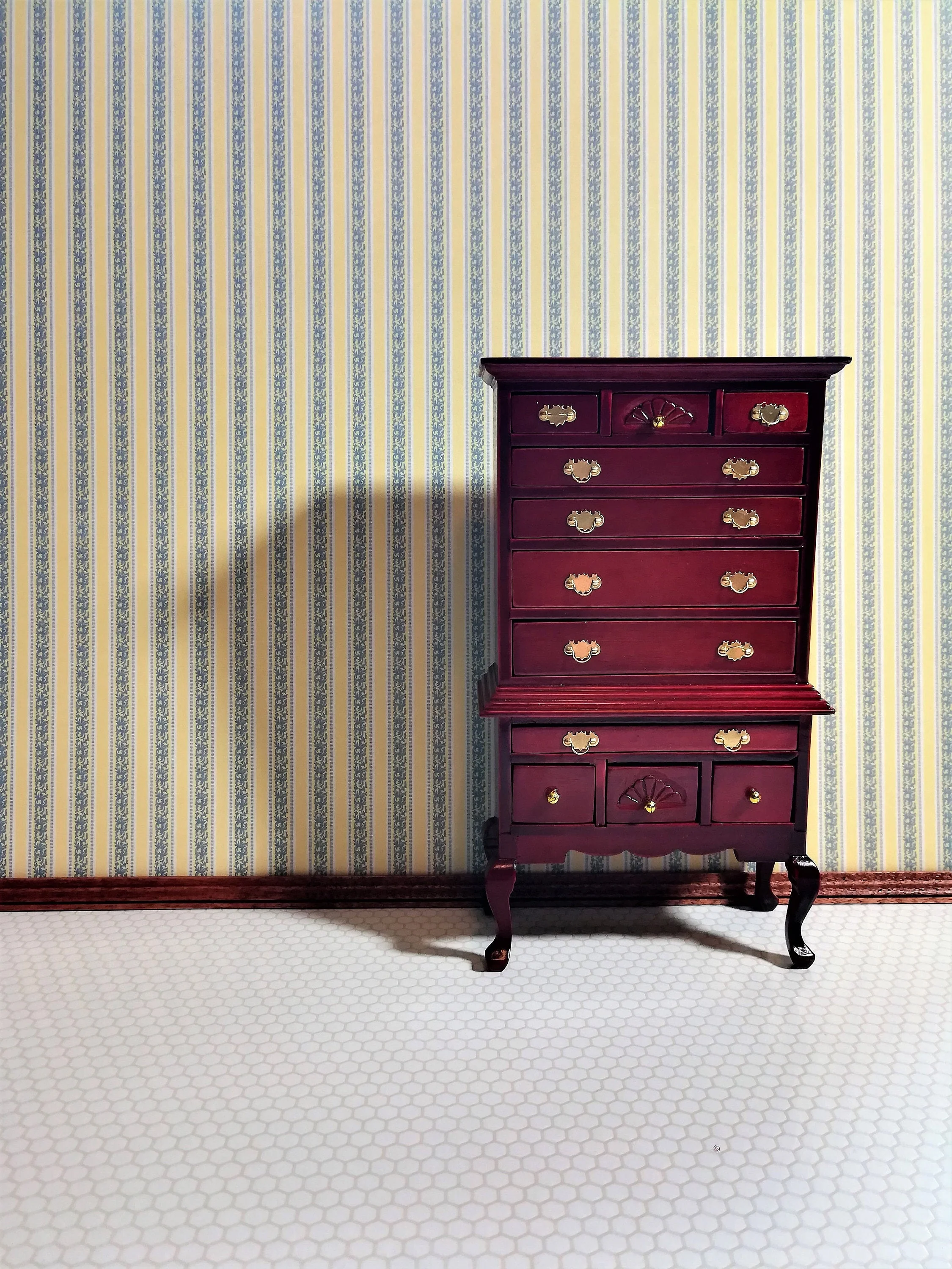 Dollhouse Wallpaper Striped Yellow & Gray Blue 3 Sheets 1:12 Miniature Scale - Image 3