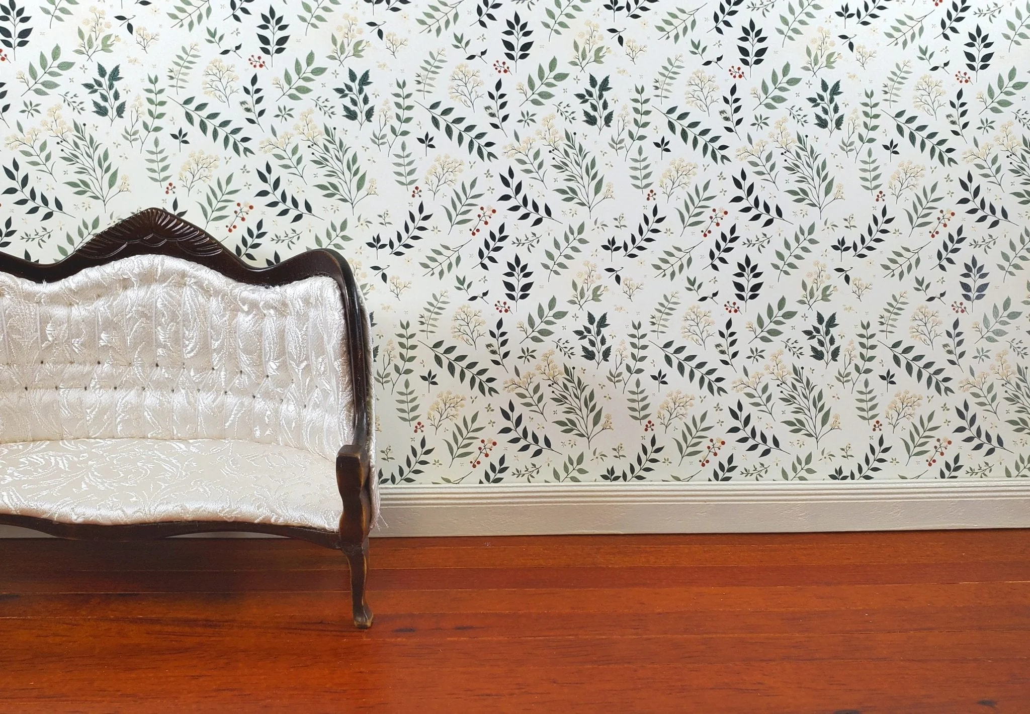 Dollhouse Wallpaper Vines and Berries Greens Cream 1:12 Scale MiniatureCrush - Image 3