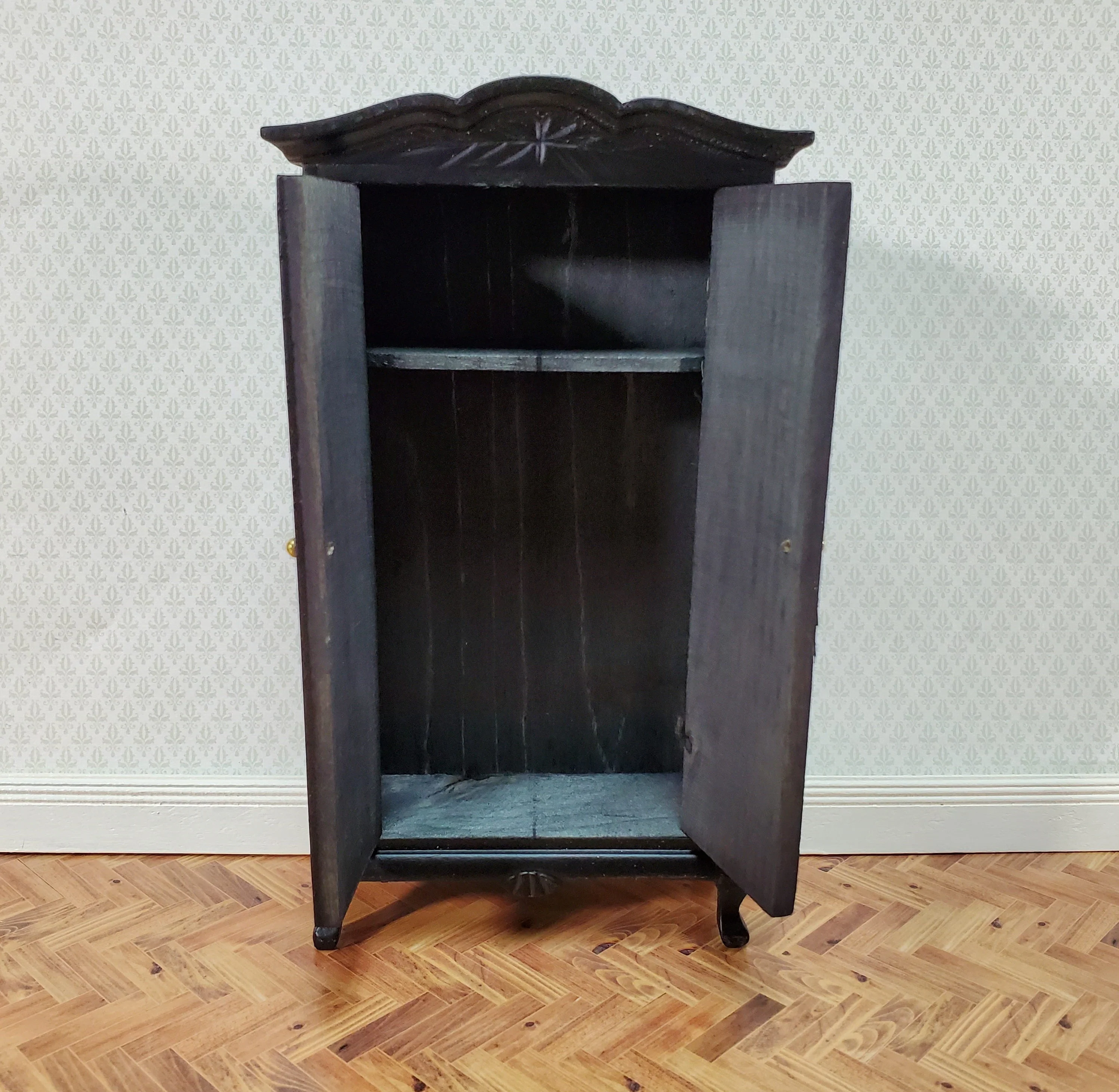 Dollhouse Wardrobe Armoire Black Finish Closet for Bedroom 1:12 Miniature Furniture - Image 3