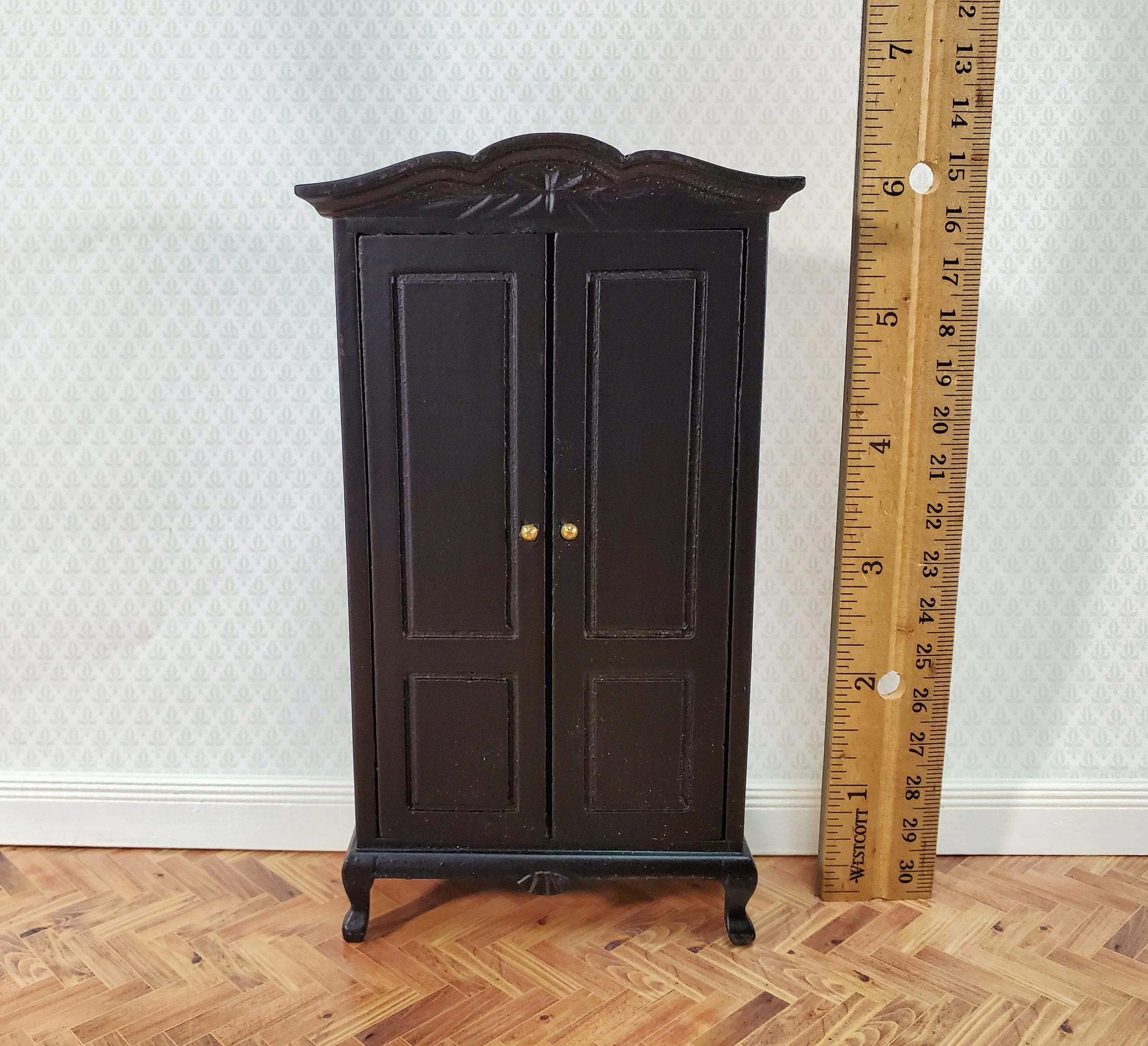 Dollhouse Wardrobe Armoire Black Finish Closet for Bedroom 1:12 Miniature Furniture - Image 4