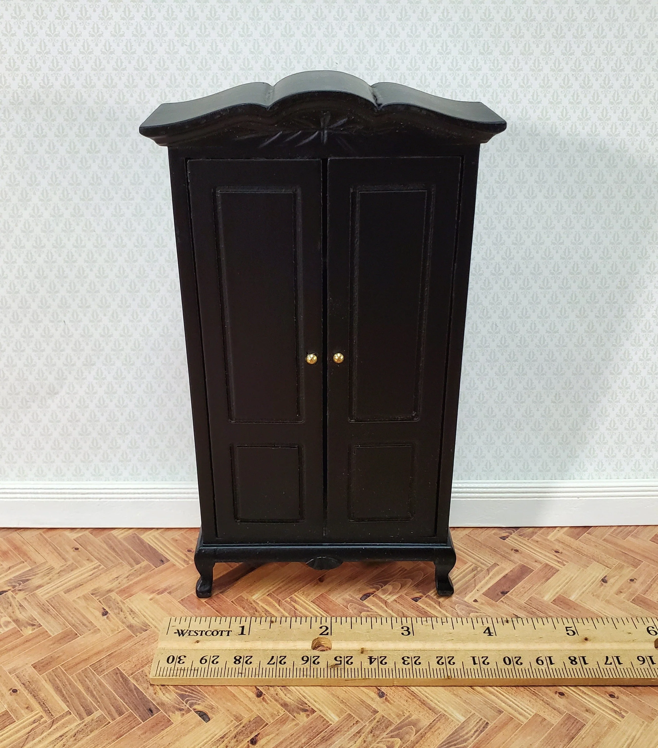 Dollhouse Wardrobe Armoire Black Finish Closet for Bedroom 1:12 Miniature Furniture - Image 5