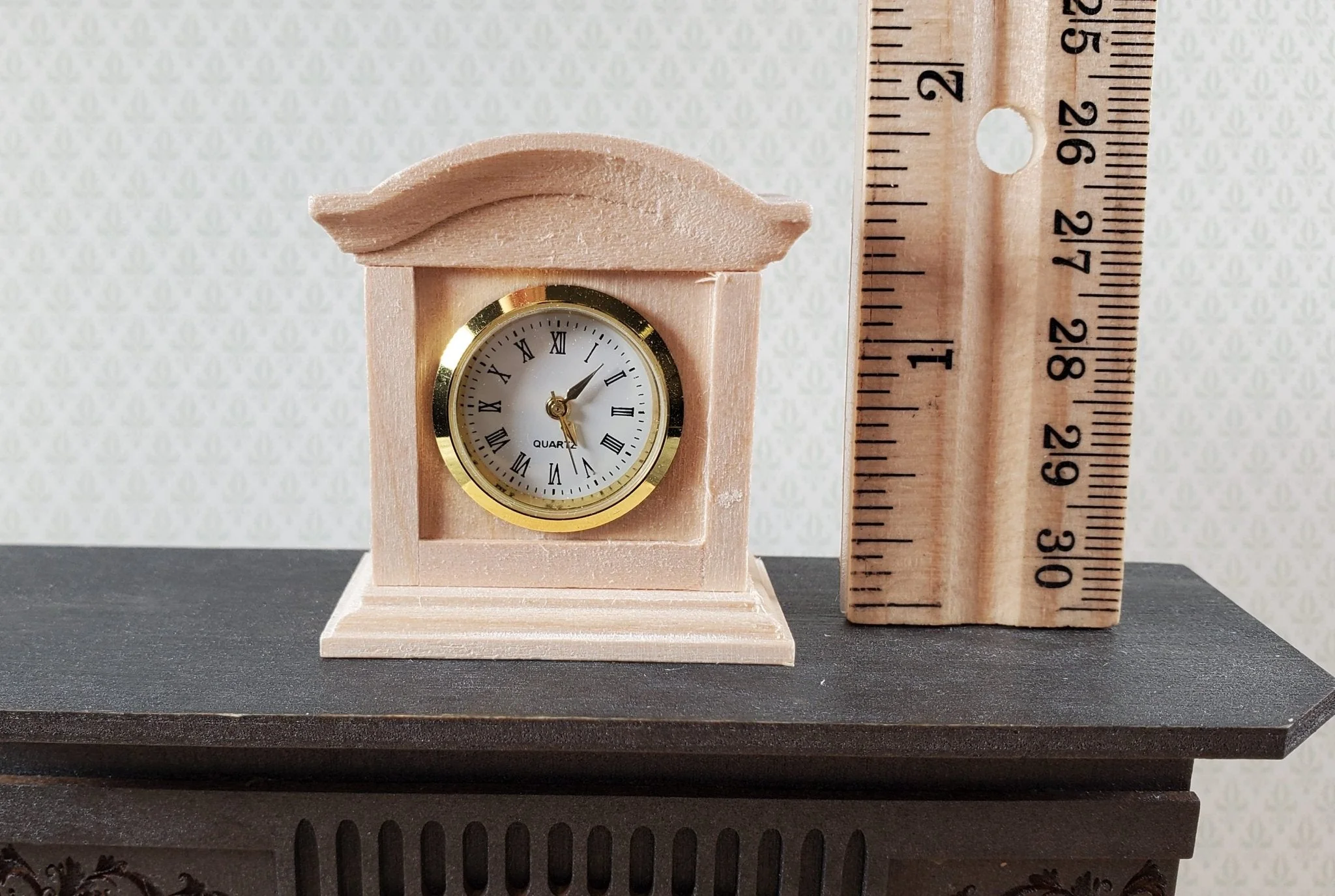 Dollhouse Working Mantle Clock Unpainted Wood LARGE Miniature Furniture Decor - Image 5