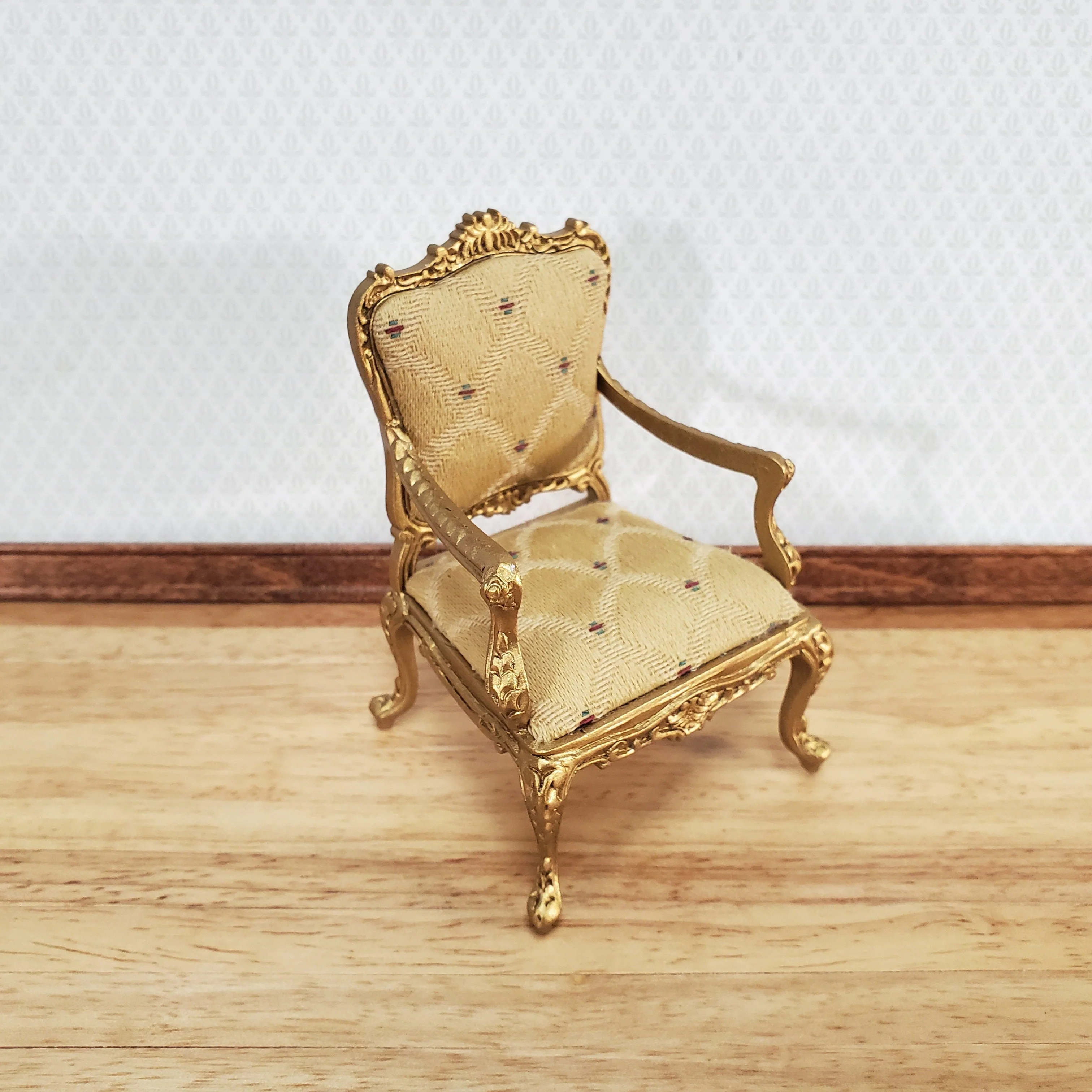 JBM Dollhouse Armchair Chair Rococo Style Gold 1:12 Scale Miniature - Image 3