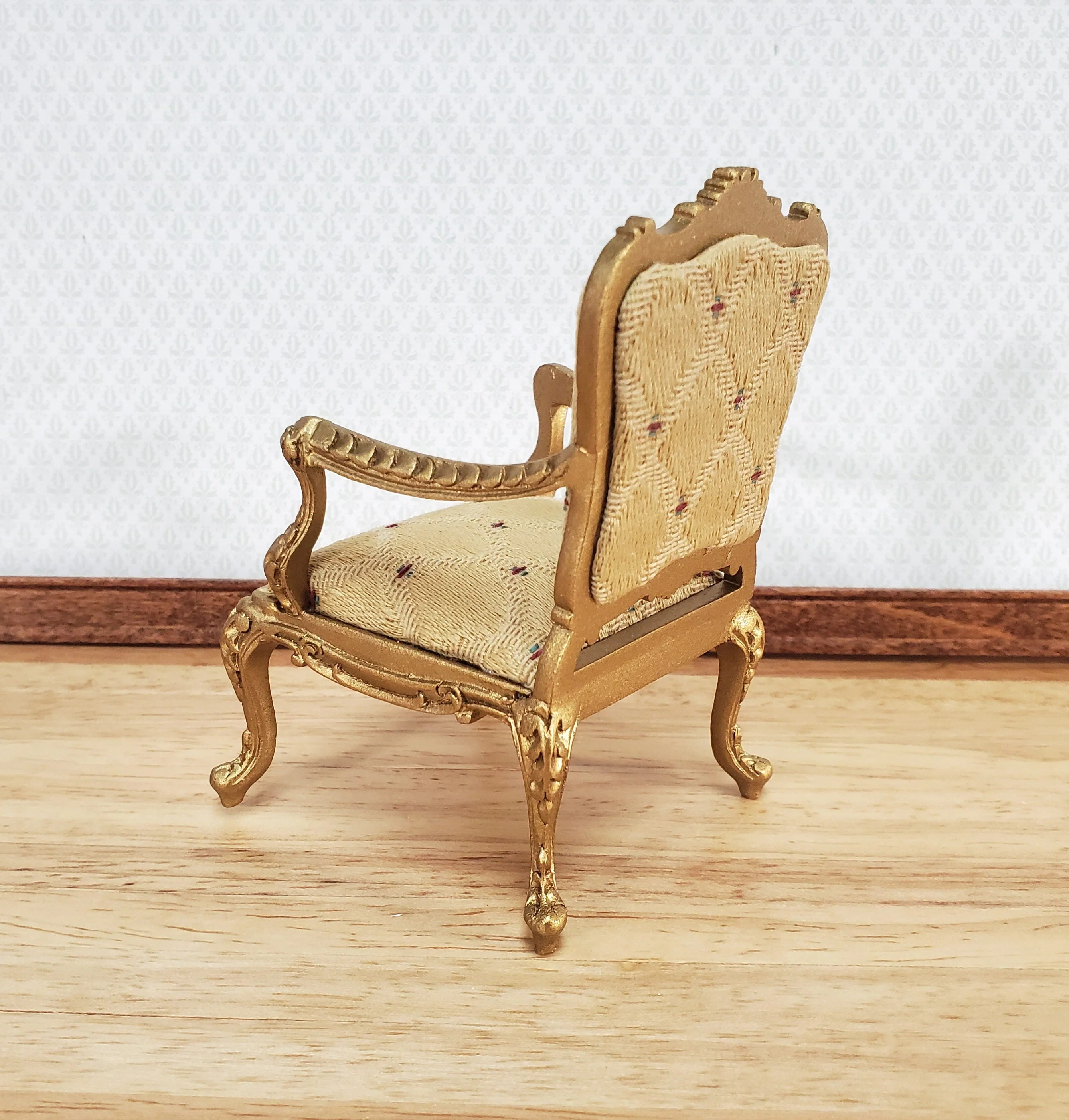 JBM Dollhouse Armchair Chair Rococo Style Gold 1:12 Scale Miniature - Image 5