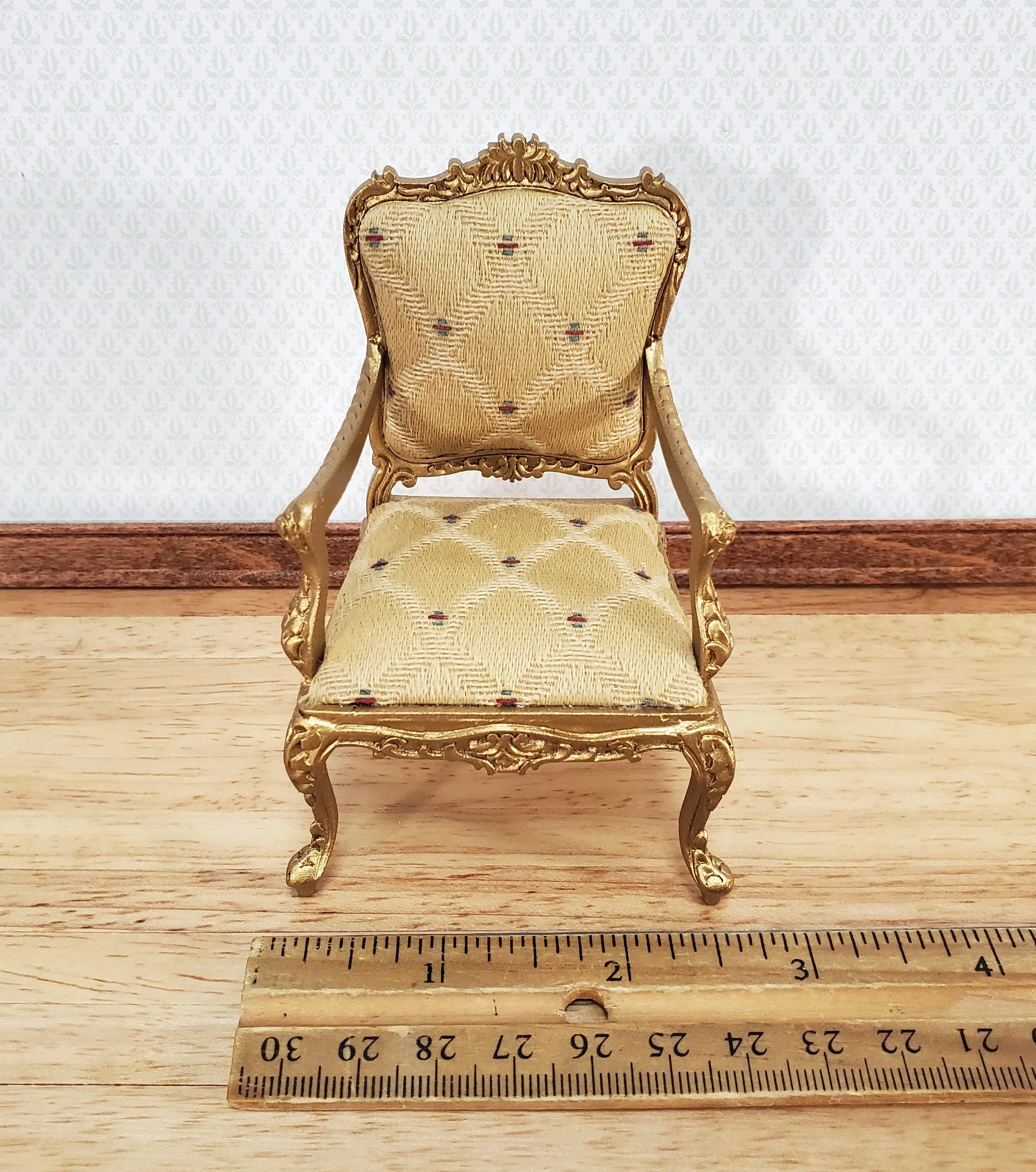 JBM Dollhouse Armchair Chair Rococo Style Gold 1:12 Scale Miniature - Image 6