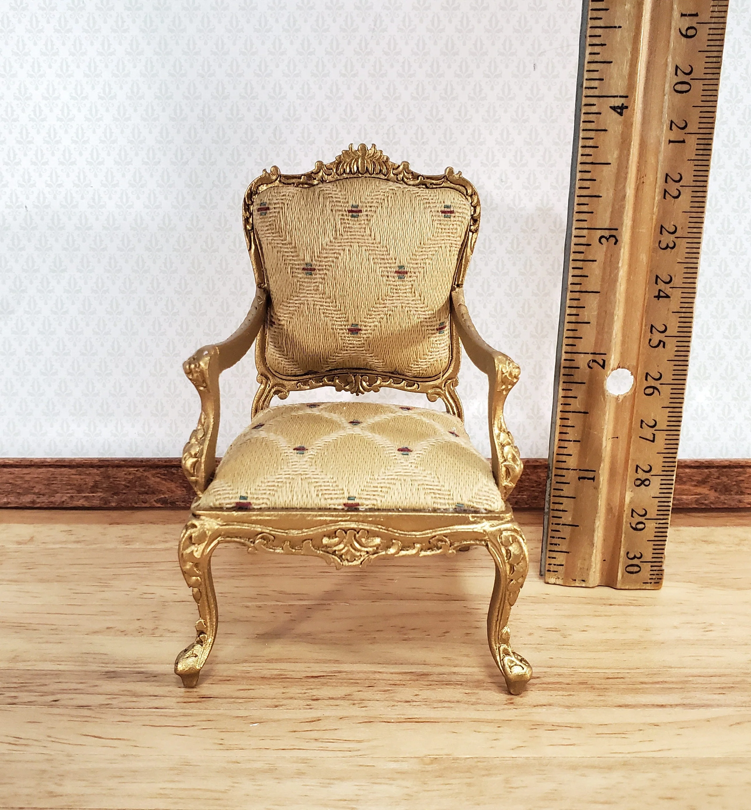 JBM Dollhouse Armchair Chair Rococo Style Gold 1:12 Scale Miniature - Image 7
