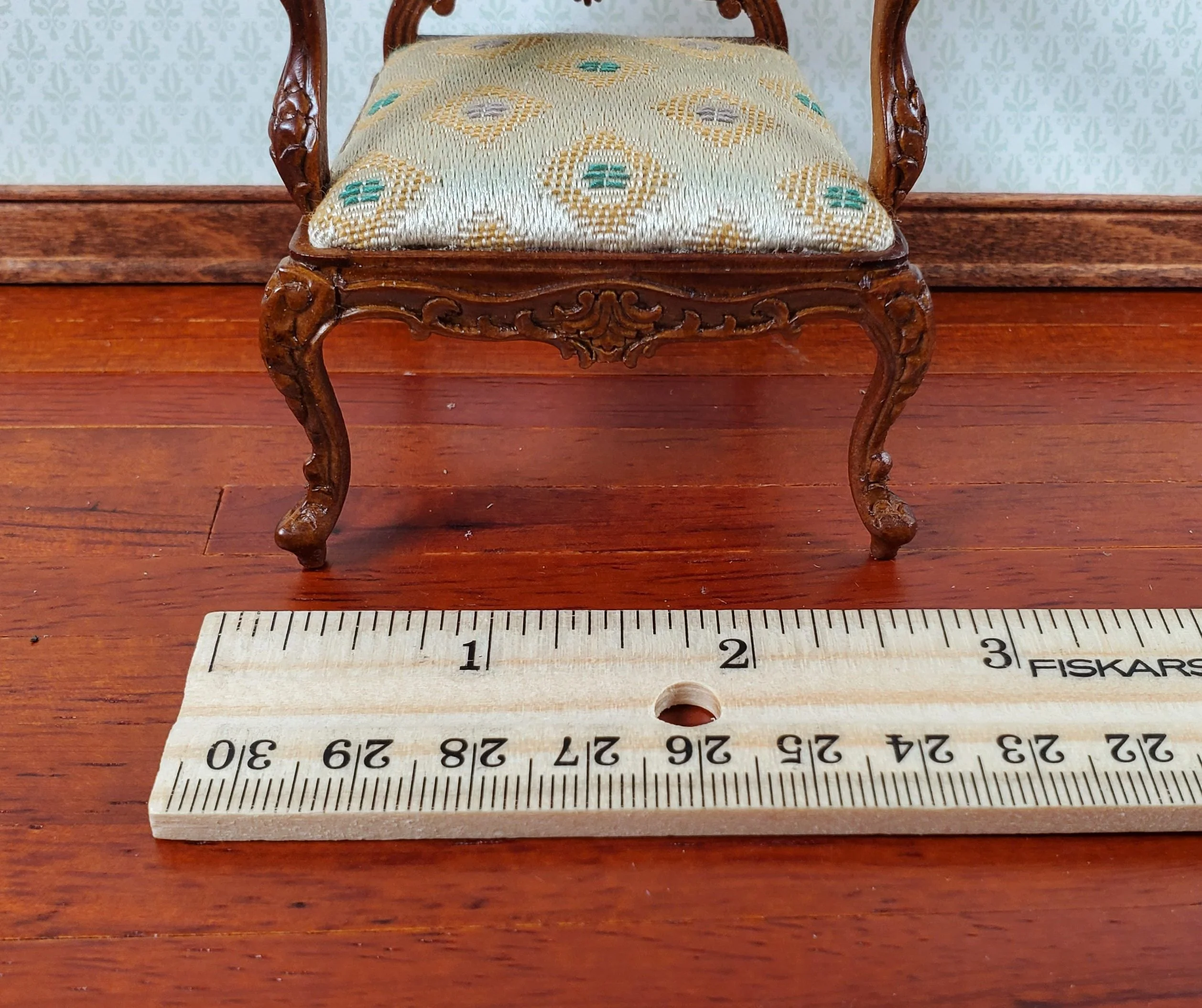JBM Dollhouse Armchair Chair Rococo Style Walnut 1:12 Scale Miniature Furniture - Image 7