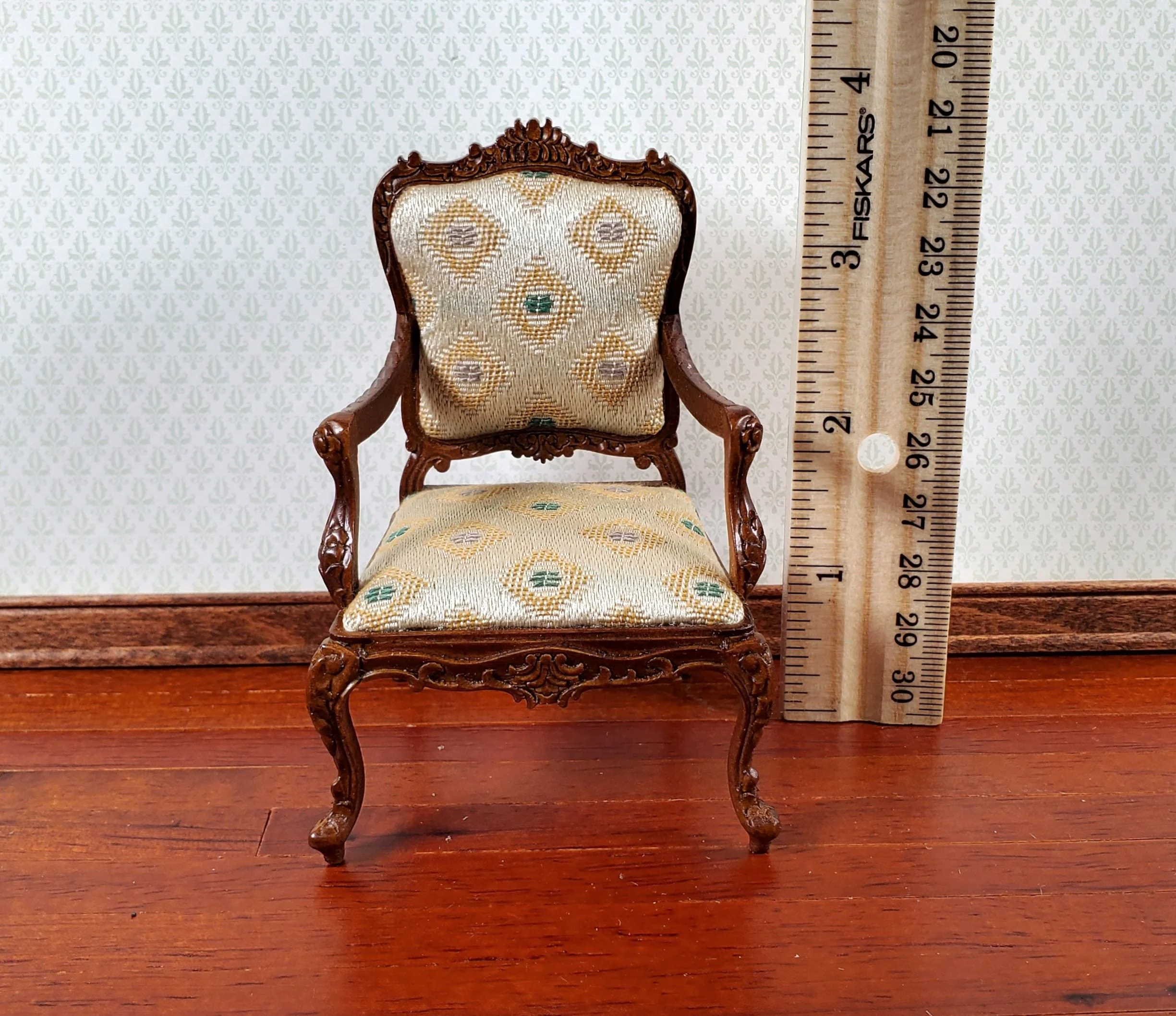 JBM Dollhouse Armchair Chair Rococo Style Walnut 1:12 Scale Miniature Furniture - Image 8