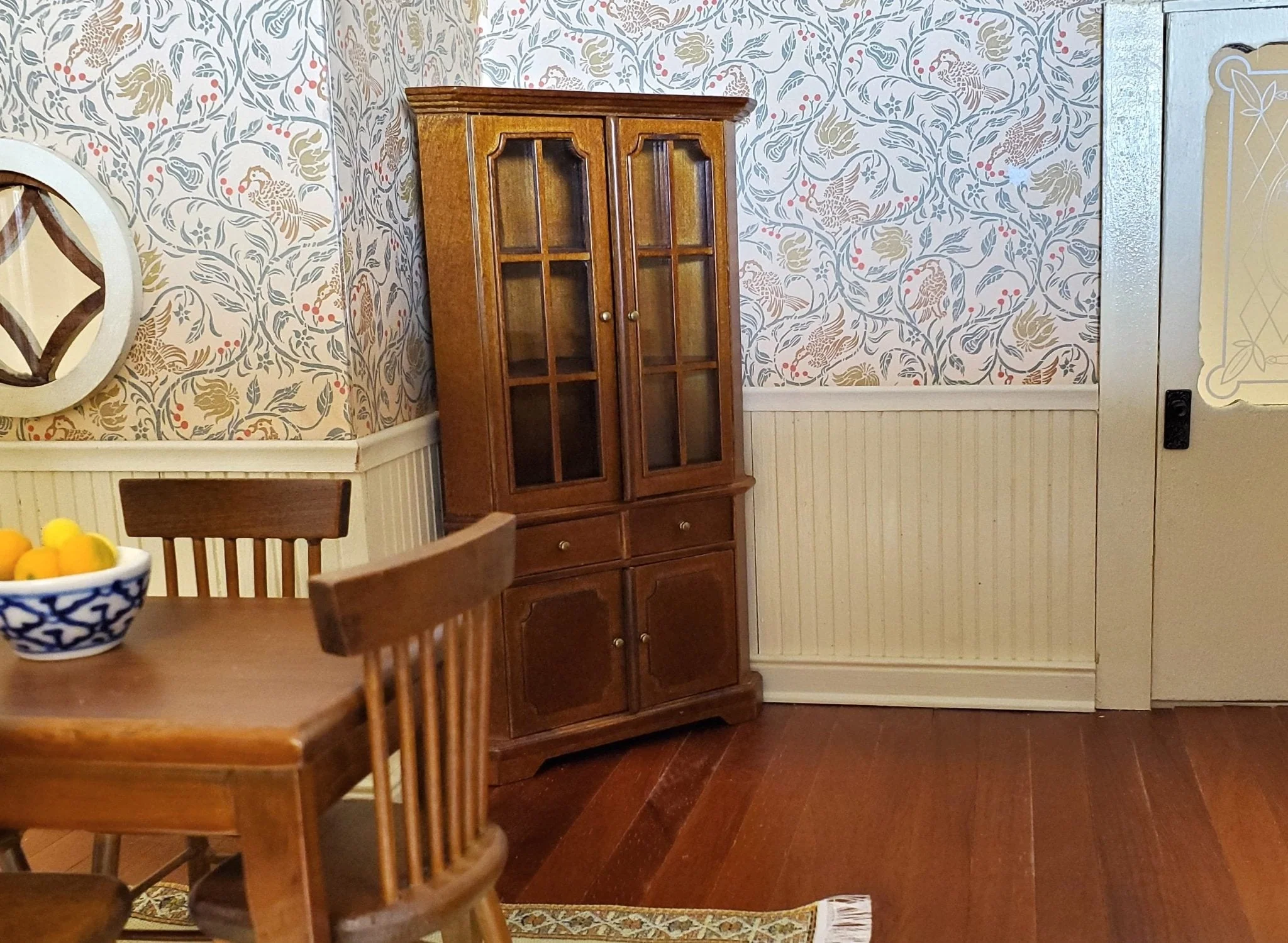 JBM Dollhouse Corner Cabinet Hutch 1:12 Scale Miniature Furniture Walnut Finish - Image 3