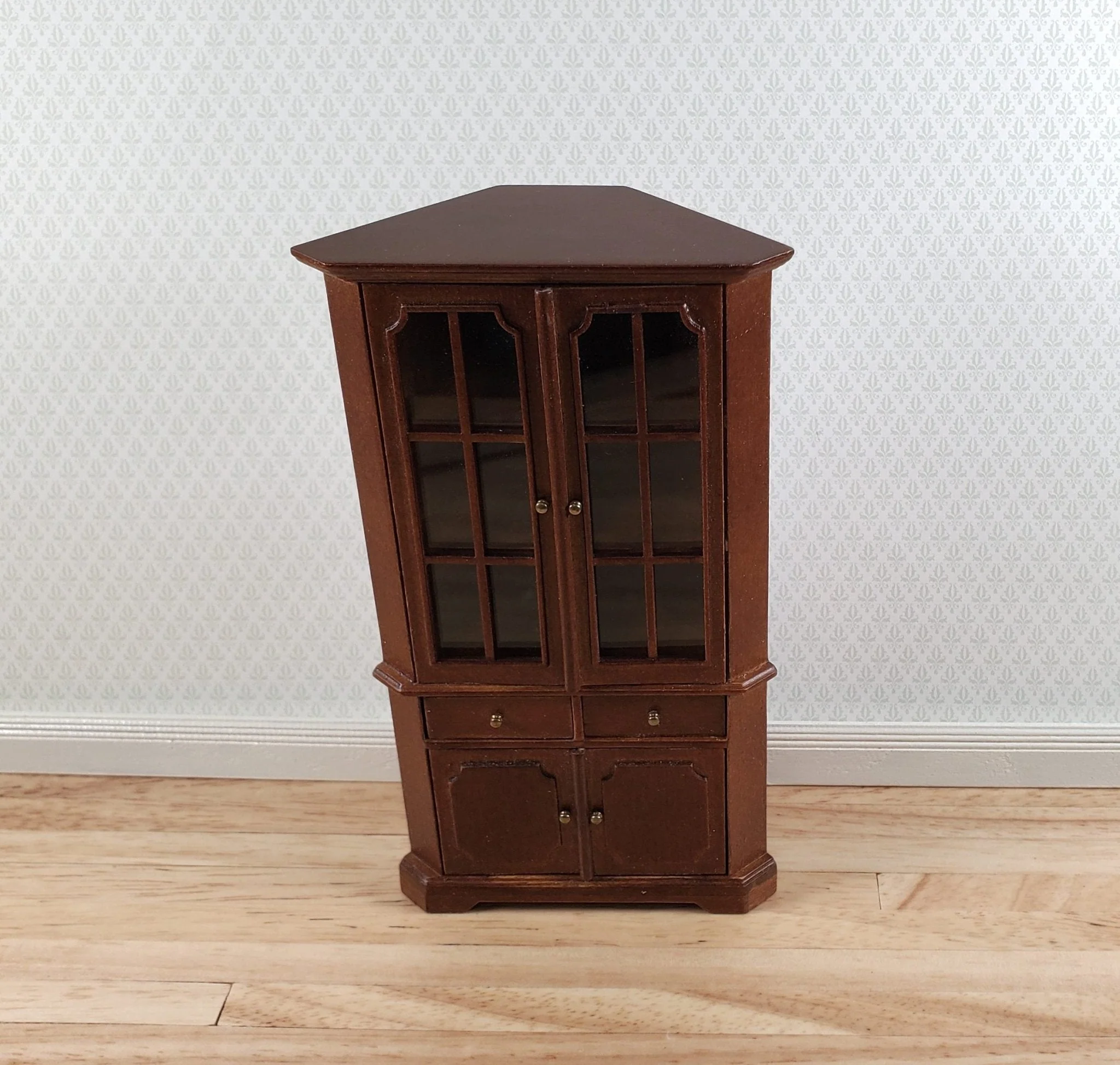 JBM Dollhouse Corner Cabinet Hutch 1:12 Scale Miniature Furniture Walnut Finish - Image 5