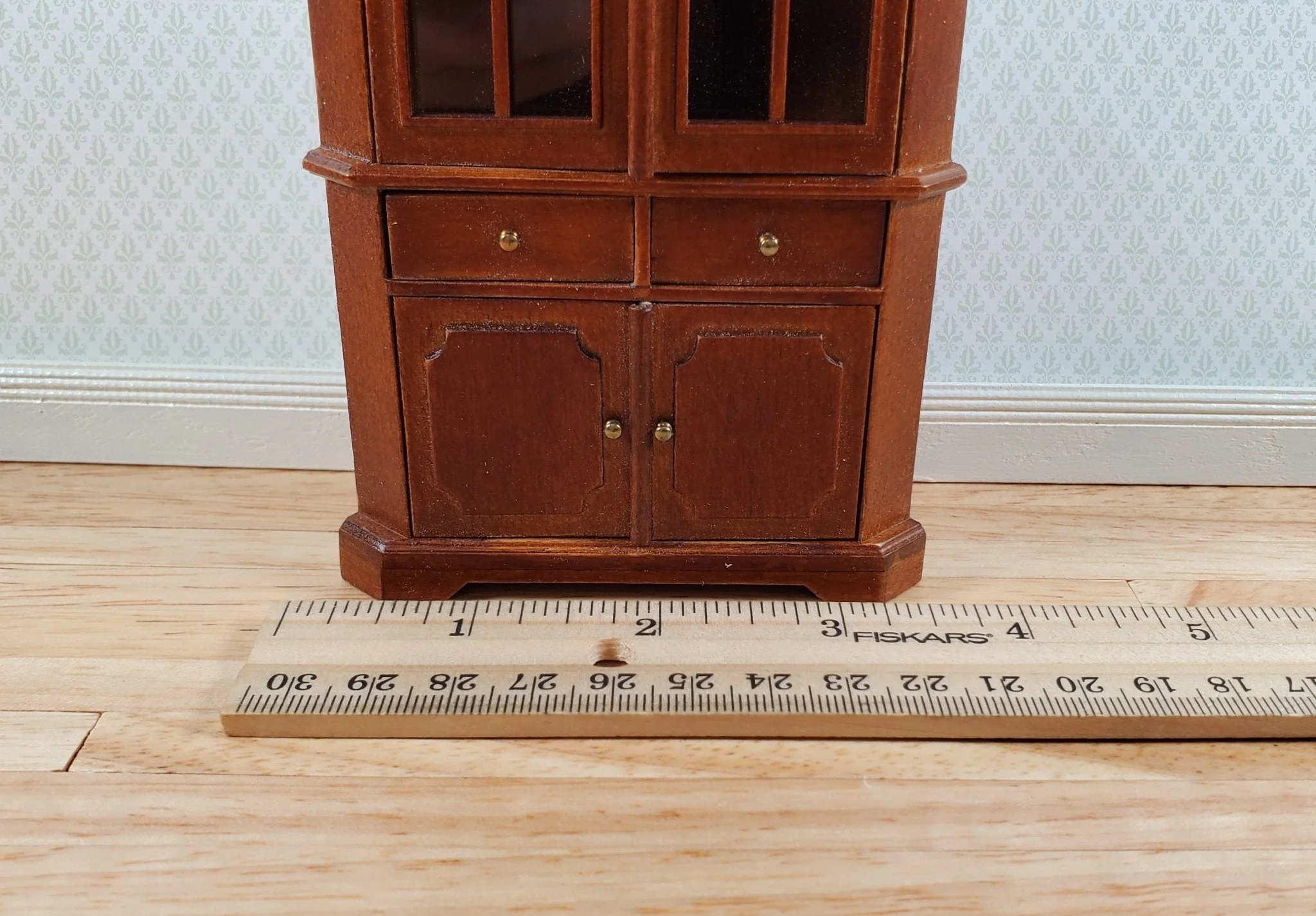 JBM Dollhouse Corner Cabinet Hutch 1:12 Scale Miniature Furniture Walnut Finish - Image 6
