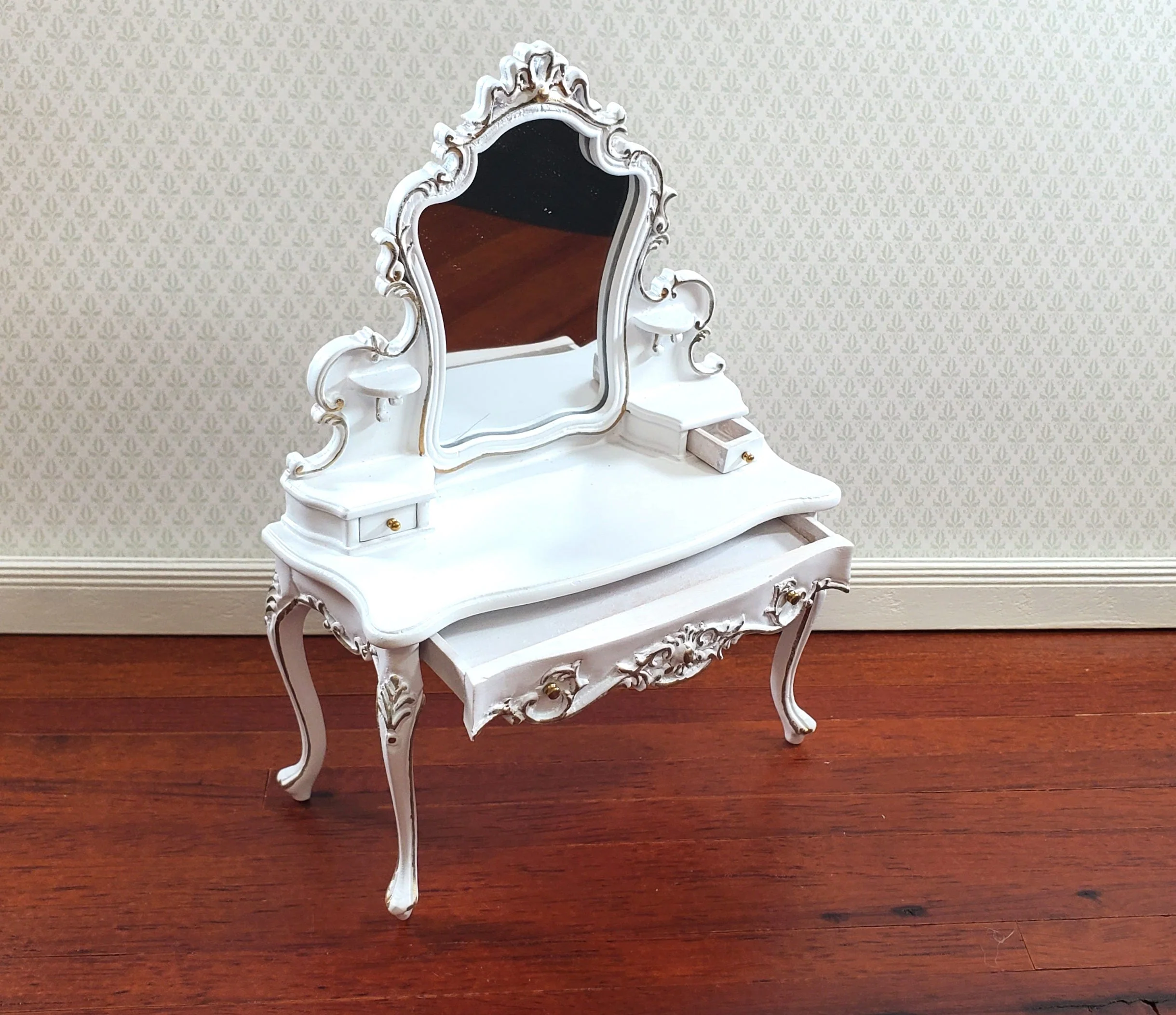 JBM Dollhouse Dressing Table Vanity White and Gold 1:12 Scale Miniature Furniture - Image 3