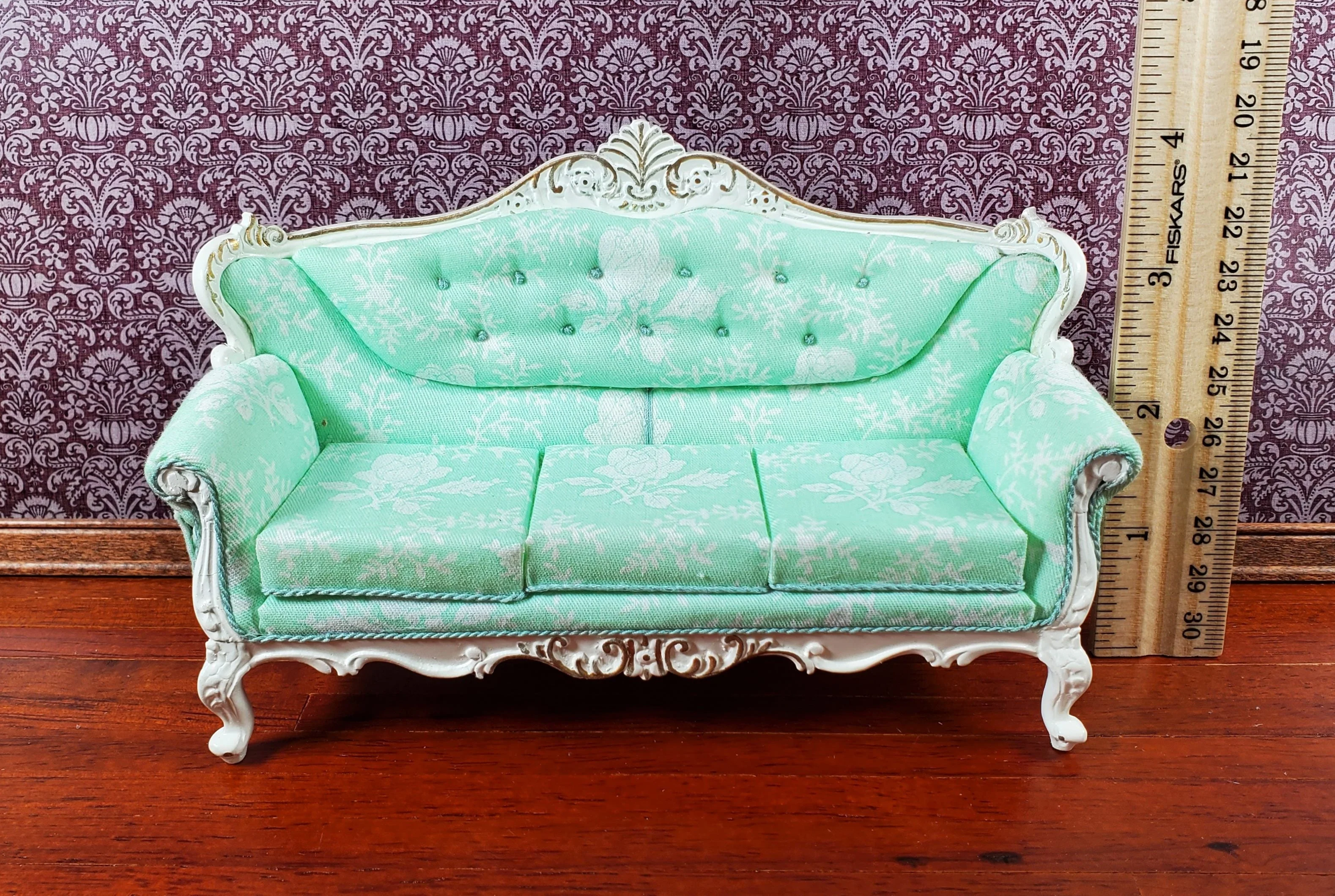 JBM Dollhouse Green Sofa Couch Rococo Style Settee 1:12 Scale Miniature Furniture - Image 5