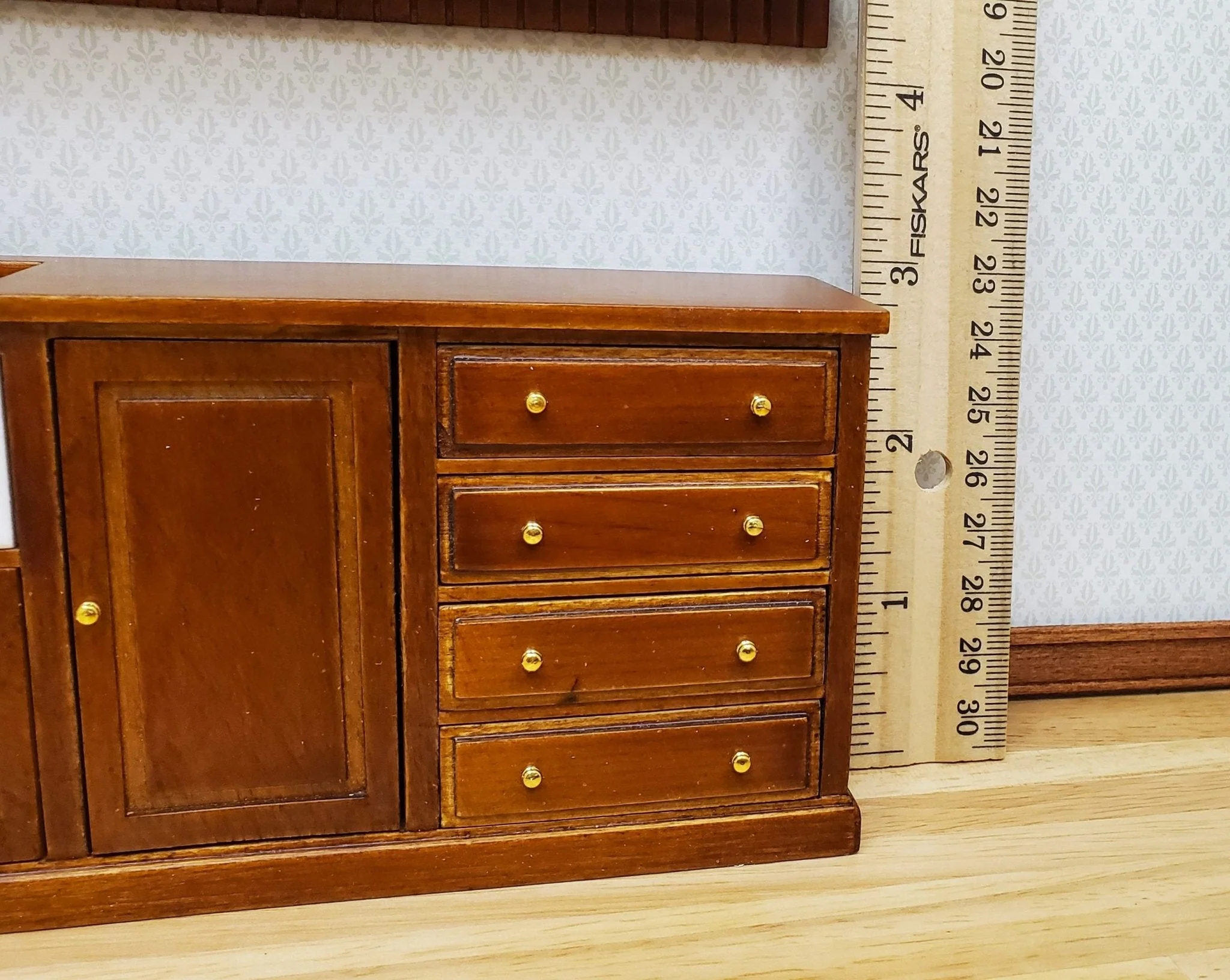 JBM Dollhouse Kitchen Sink & Plate Shelf Farmhouse Style Walnut Finish 1:12 Scale - Image 6