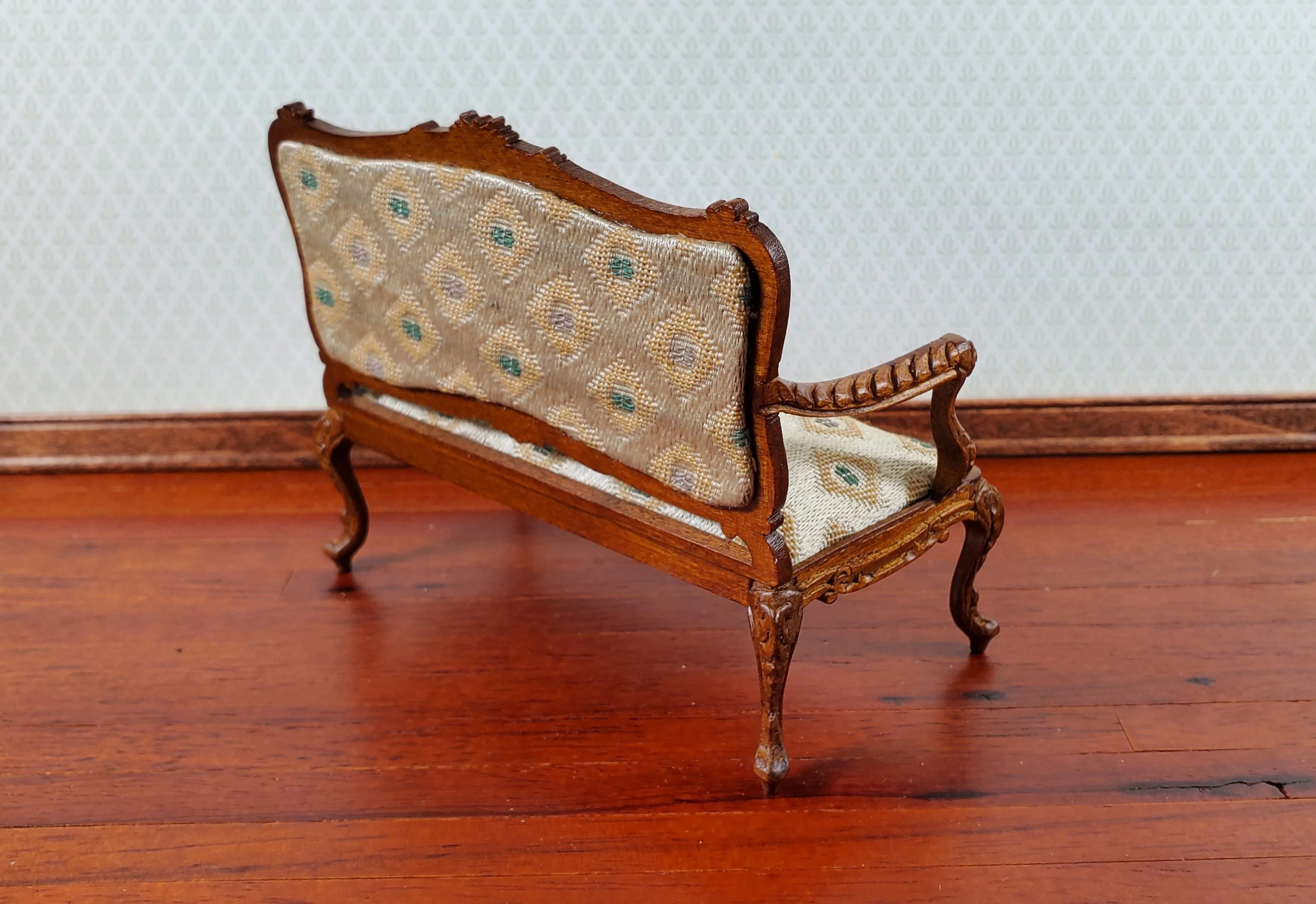 JBM Dollhouse Settee Sofa Rococo Style Walnut 1:12 Scale Miniature Furniture - Image 3