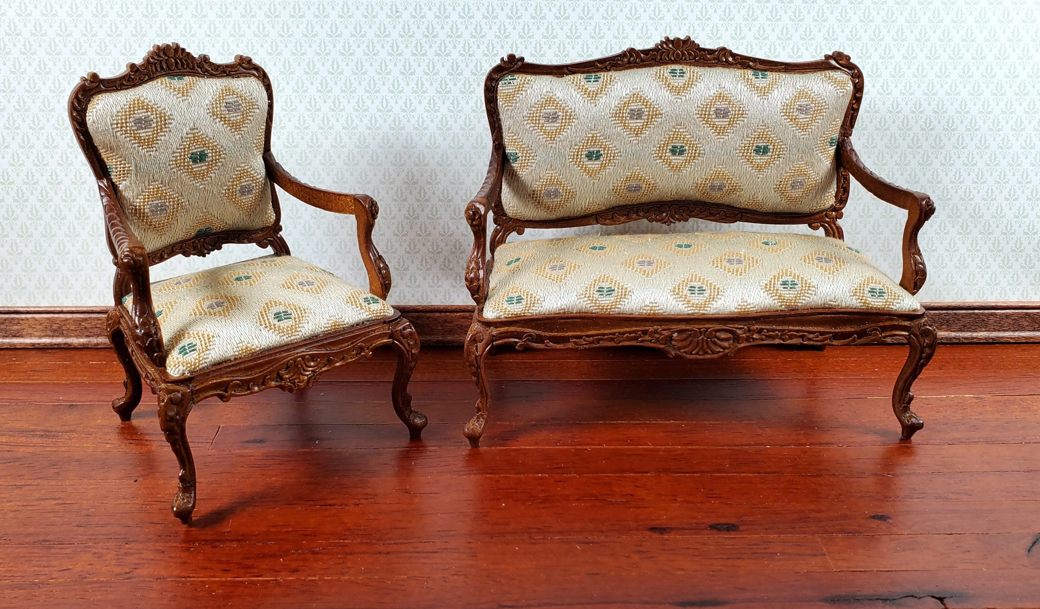 JBM Dollhouse Settee Sofa Rococo Style Walnut 1:12 Scale Miniature Furniture - Image 5