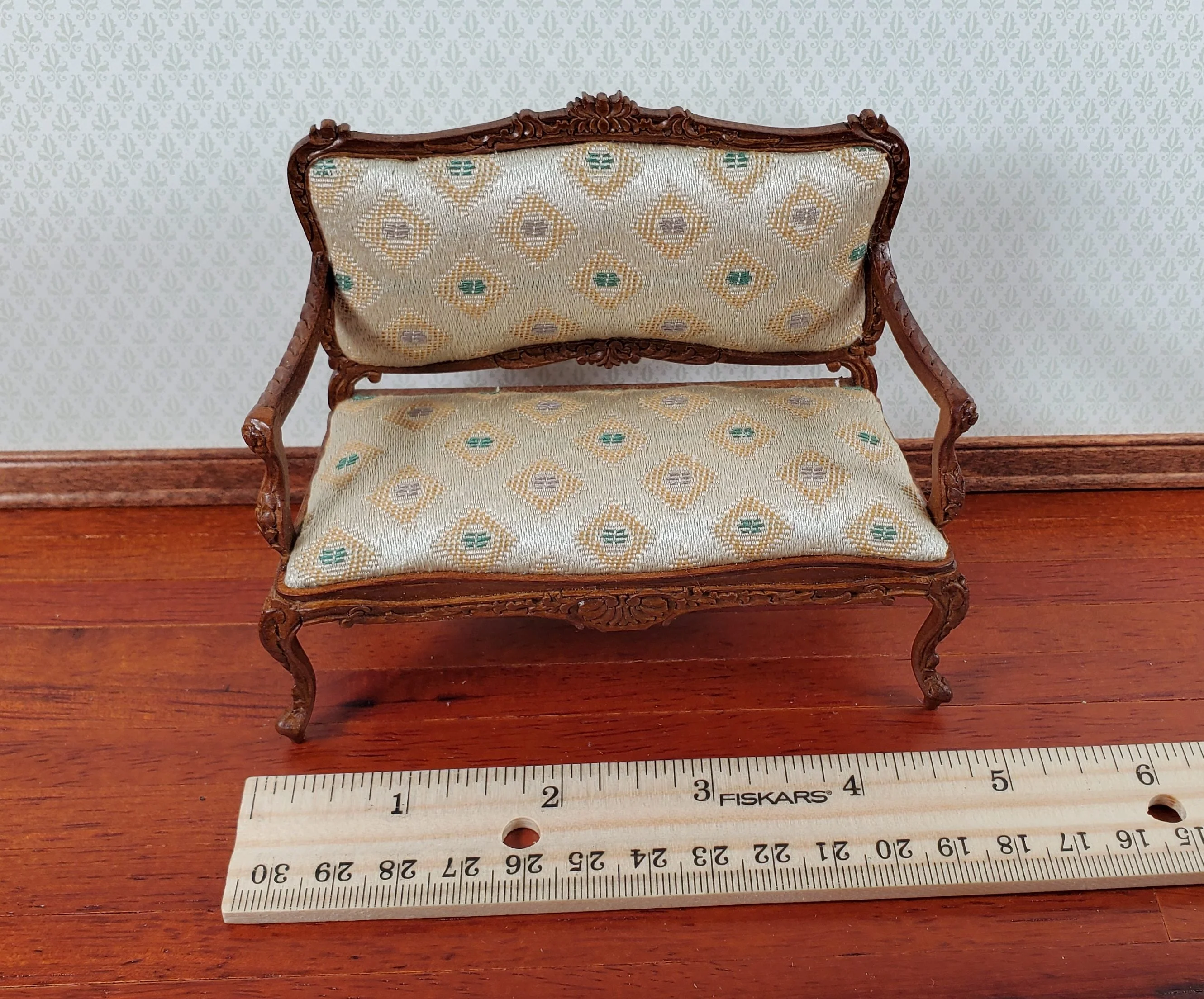 JBM Dollhouse Settee Sofa Rococo Style Walnut 1:12 Scale Miniature Furniture - Image 6