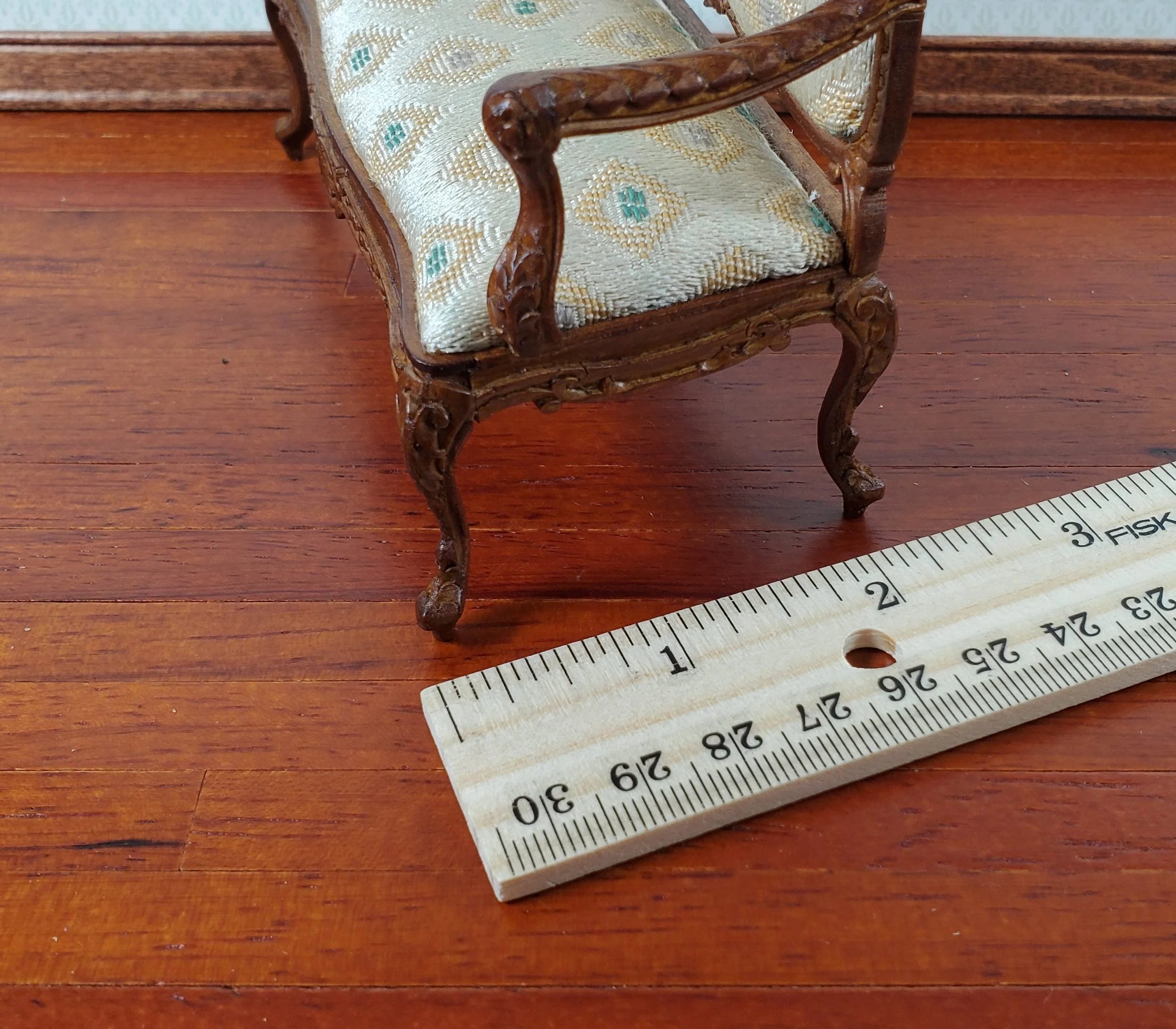 JBM Dollhouse Settee Sofa Rococo Style Walnut 1:12 Scale Miniature Furniture - Image 7