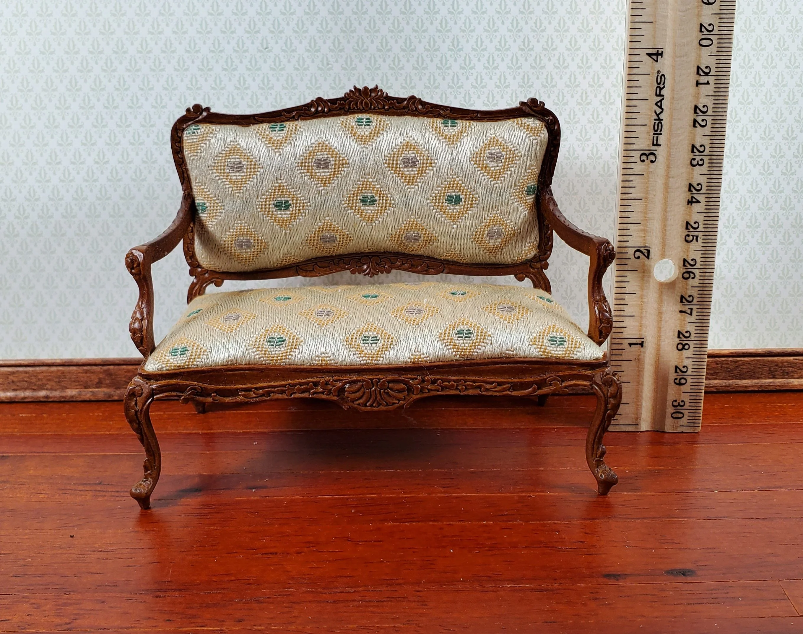 JBM Dollhouse Settee Sofa Rococo Style Walnut 1:12 Scale Miniature Furniture - Image 8