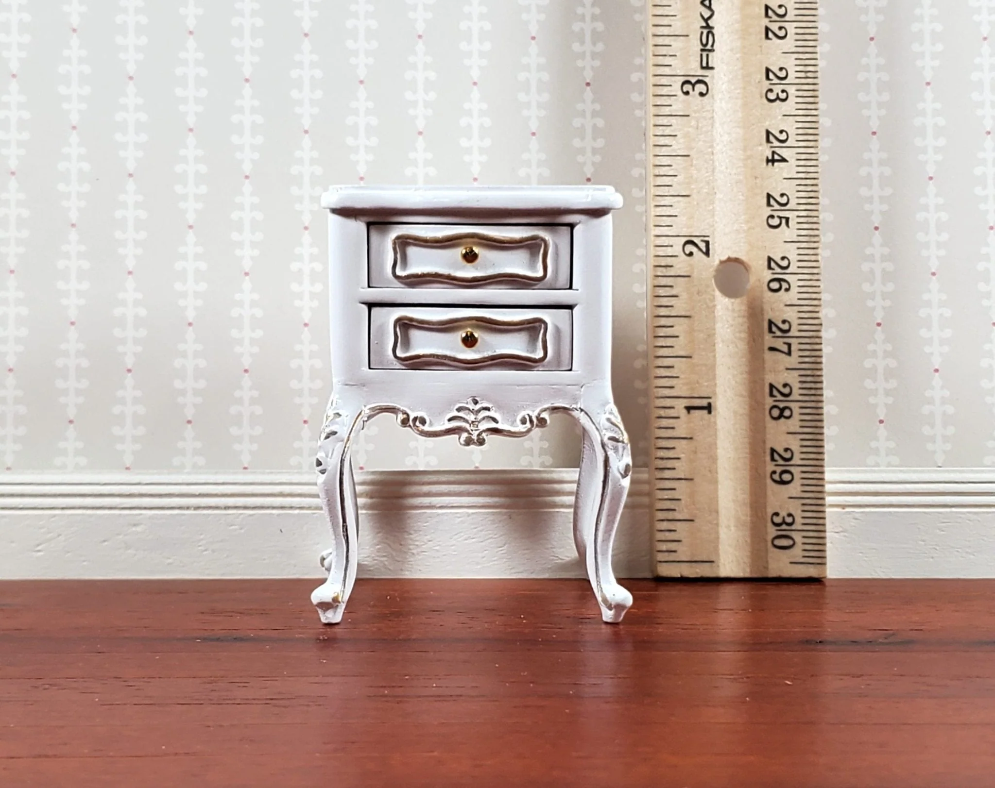 JBM Miniature Side Table or Nightstand White Gold 1:12 Scale Dollhouse Furniture - Image 5