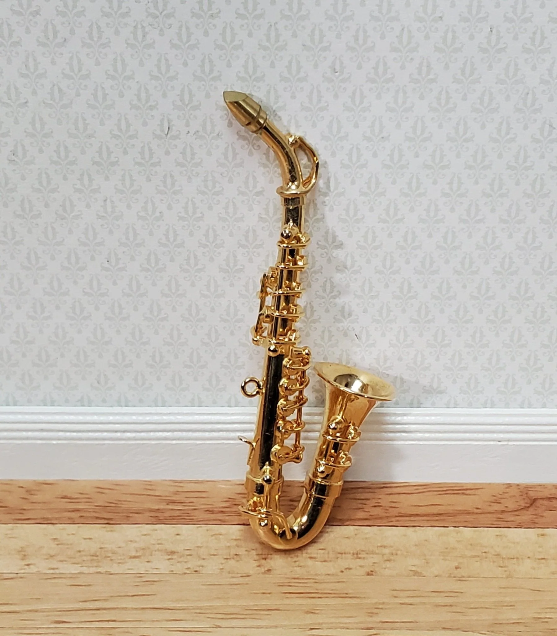 Miniature Alto Saxophone Gold Brass Metal 3 3/8" Tall Instrument with Case 1:6 Scale Ornament - Image 3