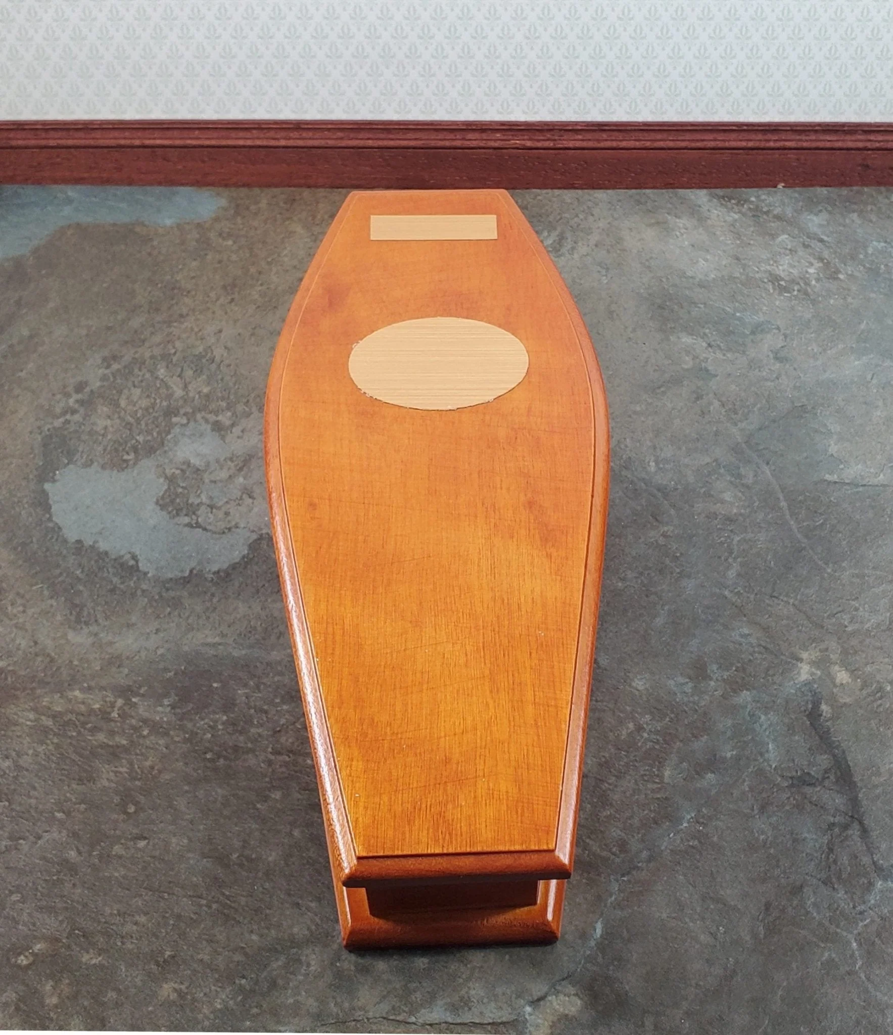 Miniature Lined Coffin Opens Wood Walnut Finish 1:12 Scale 6 3/4" Long - Image 3