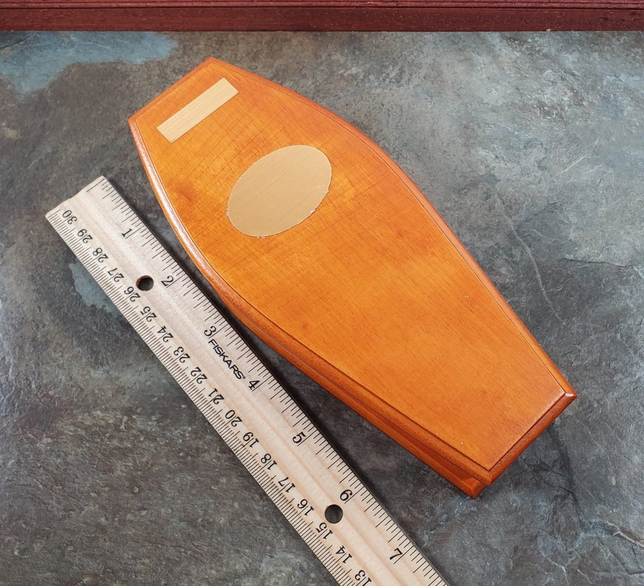 Miniature Lined Coffin Opens Wood Walnut Finish 1:12 Scale 6 3/4" Long - Image 4