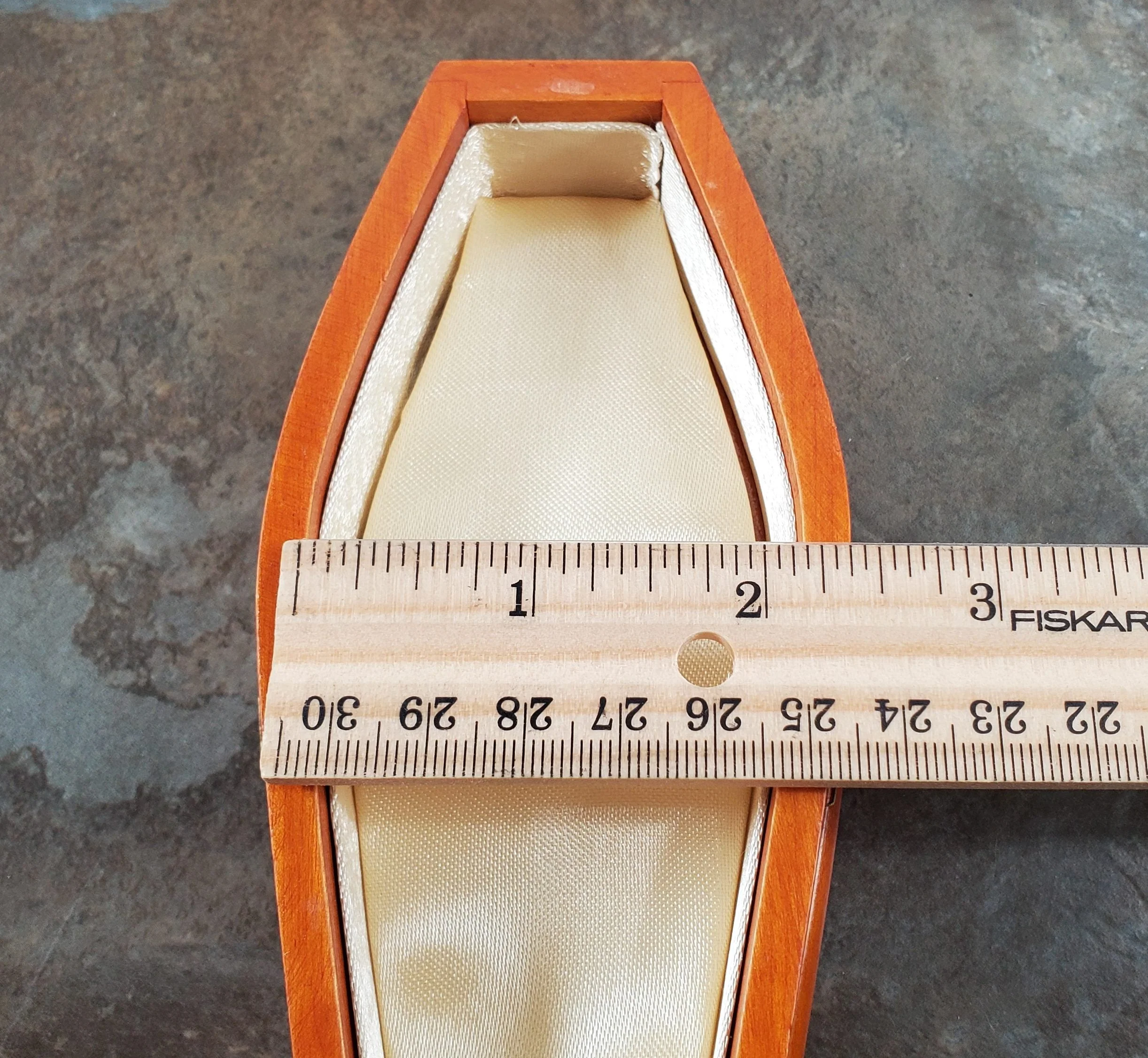 Miniature Lined Coffin Opens Wood Walnut Finish 1:12 Scale 6 3/4" Long - Image 6