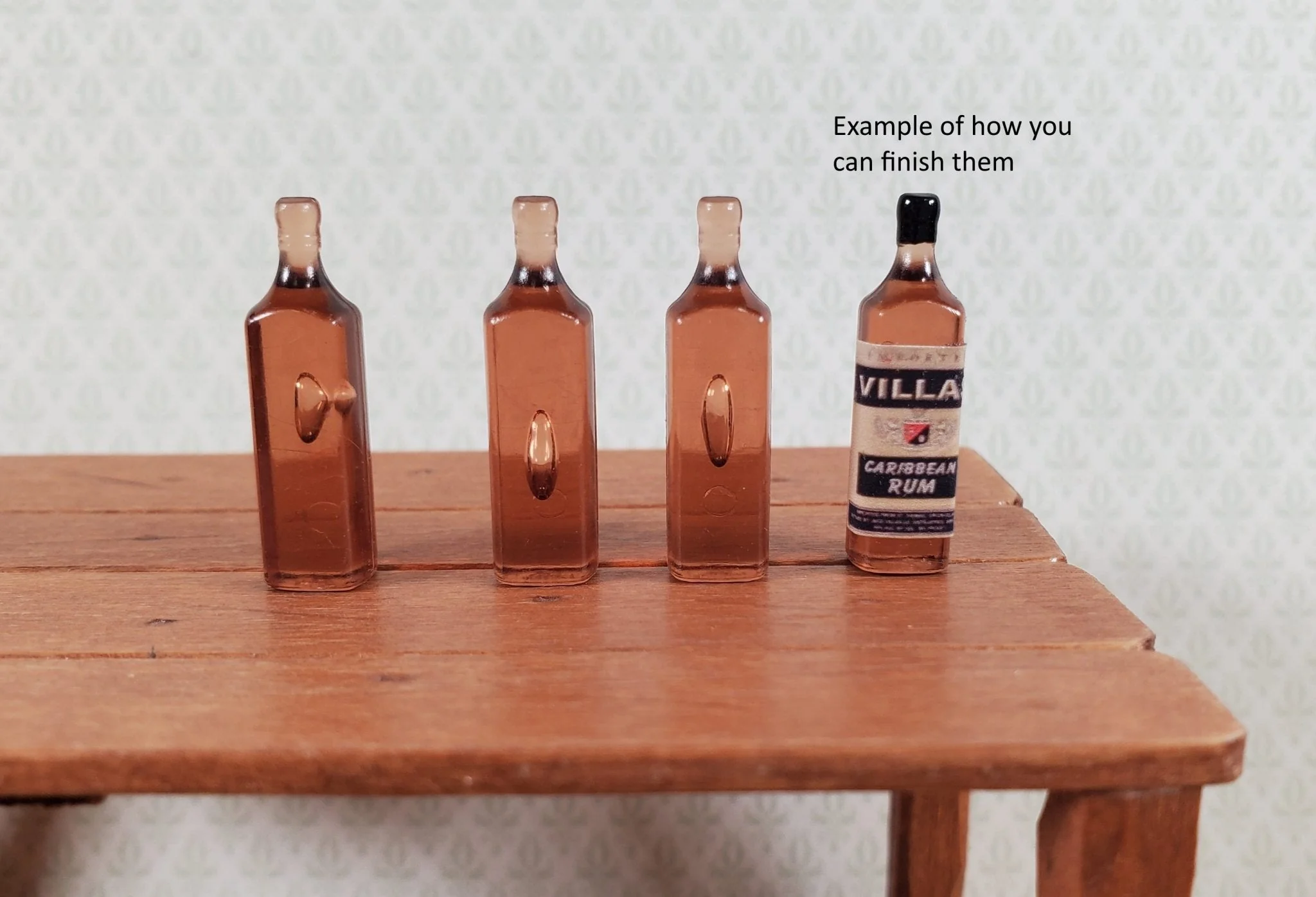 Miniature Liquor Bottle Blanks Brown Dark Rum 3 Pieces 1:12 Scale Dollhouse - Image 3