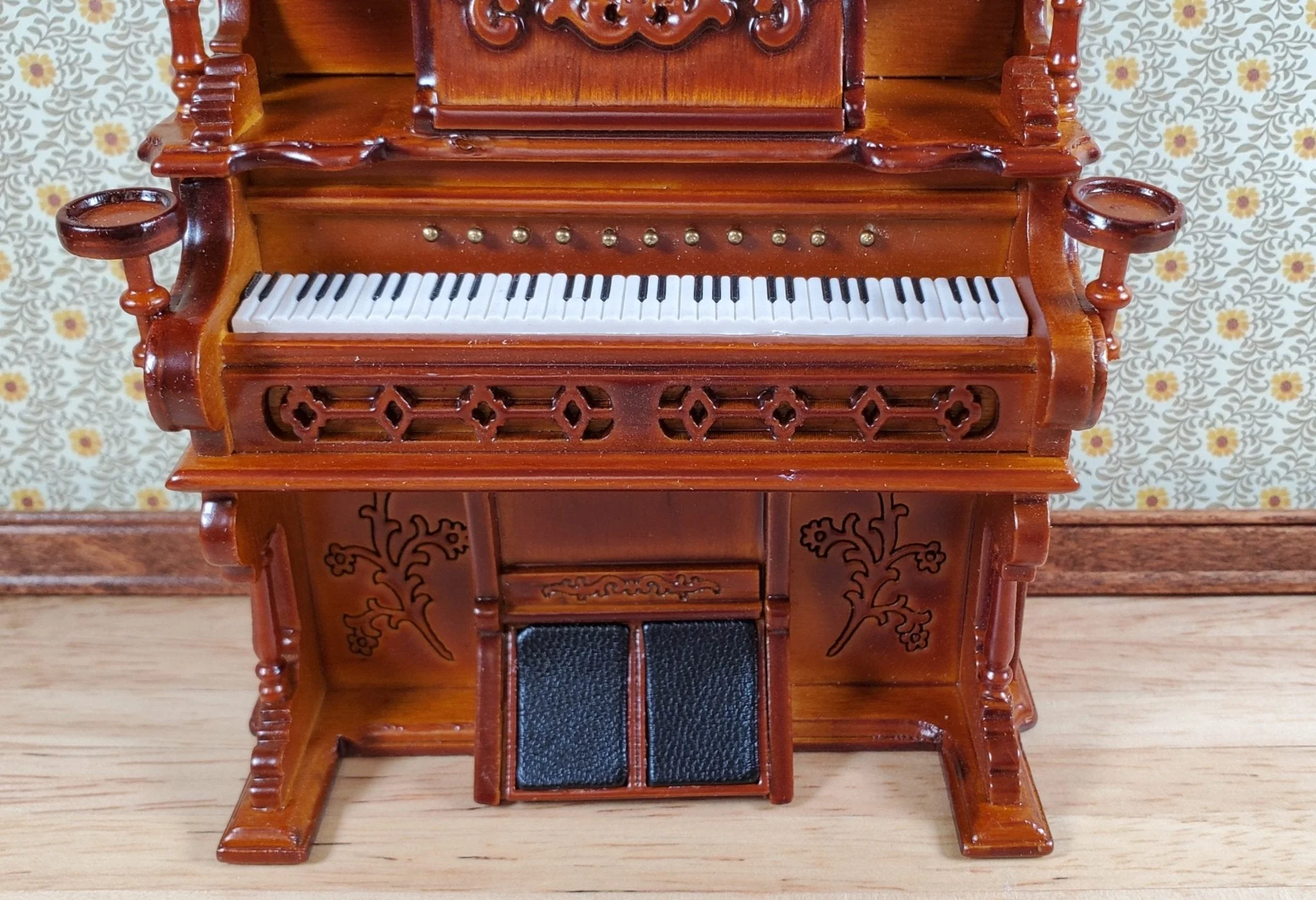 Miniature Upright Pump Organ Piano Walnut Finish 1:12 Scale Dollhouse Furniture - Image 4