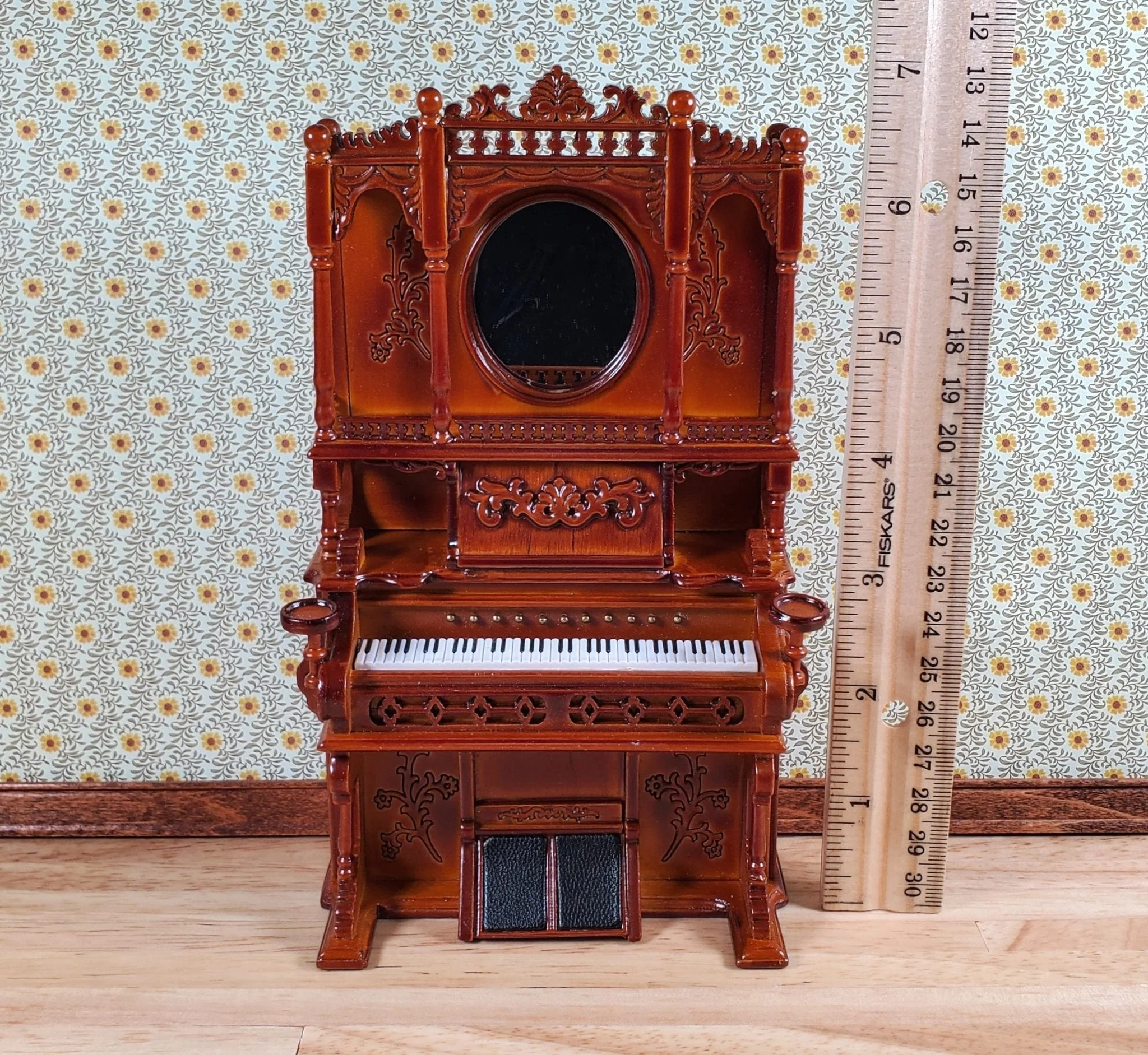 Miniature Upright Pump Organ Piano Walnut Finish 1:12 Scale Dollhouse Furniture - Image 5