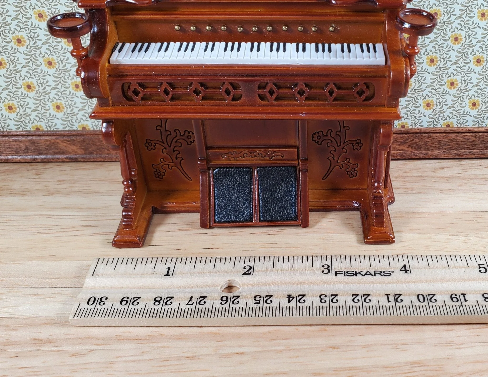 Miniature Upright Pump Organ Piano Walnut Finish 1:12 Scale Dollhouse Furniture - Image 6
